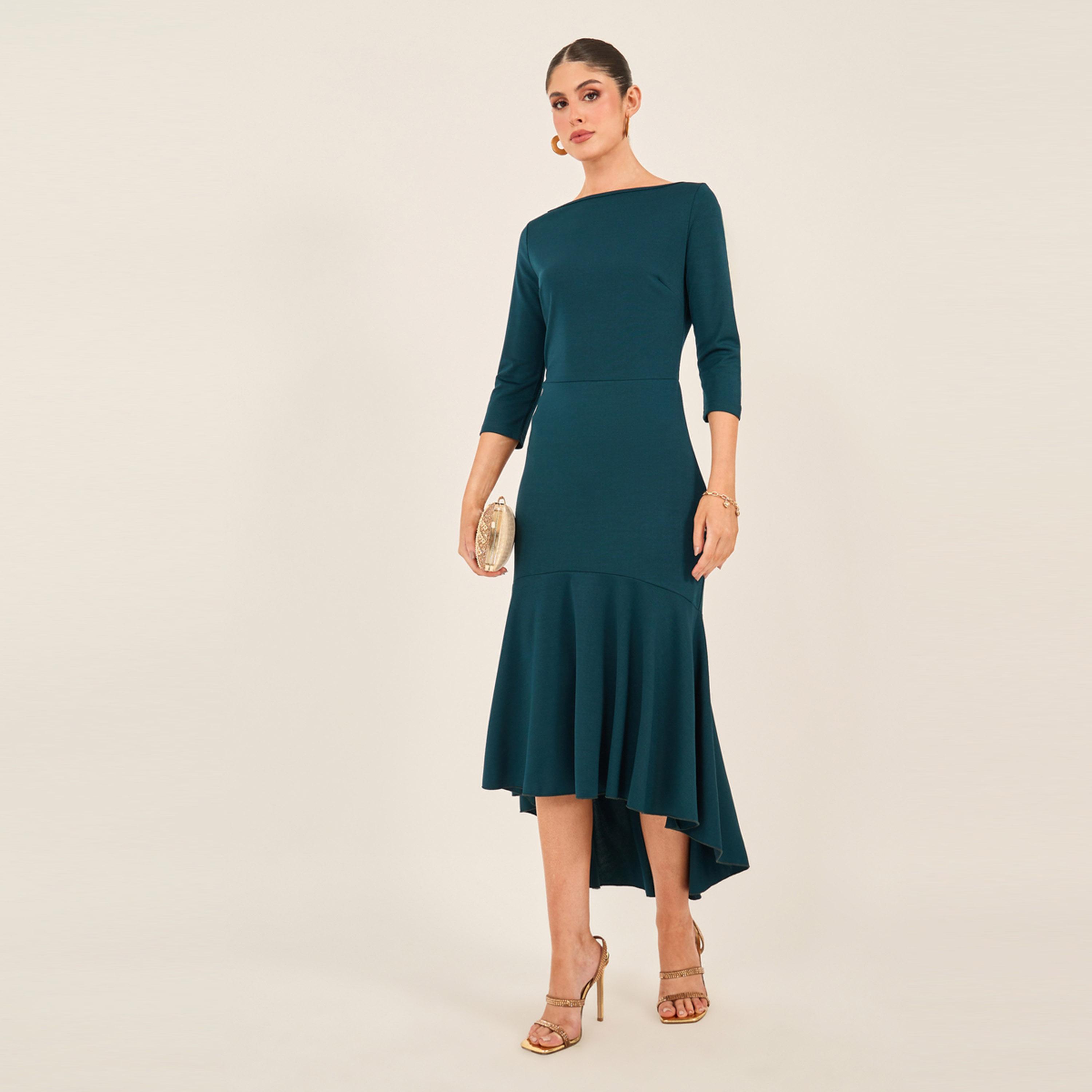 Styli Solid Boat Neck Mermaid Hem Midi Dress-women-clothing-dresses-image-2