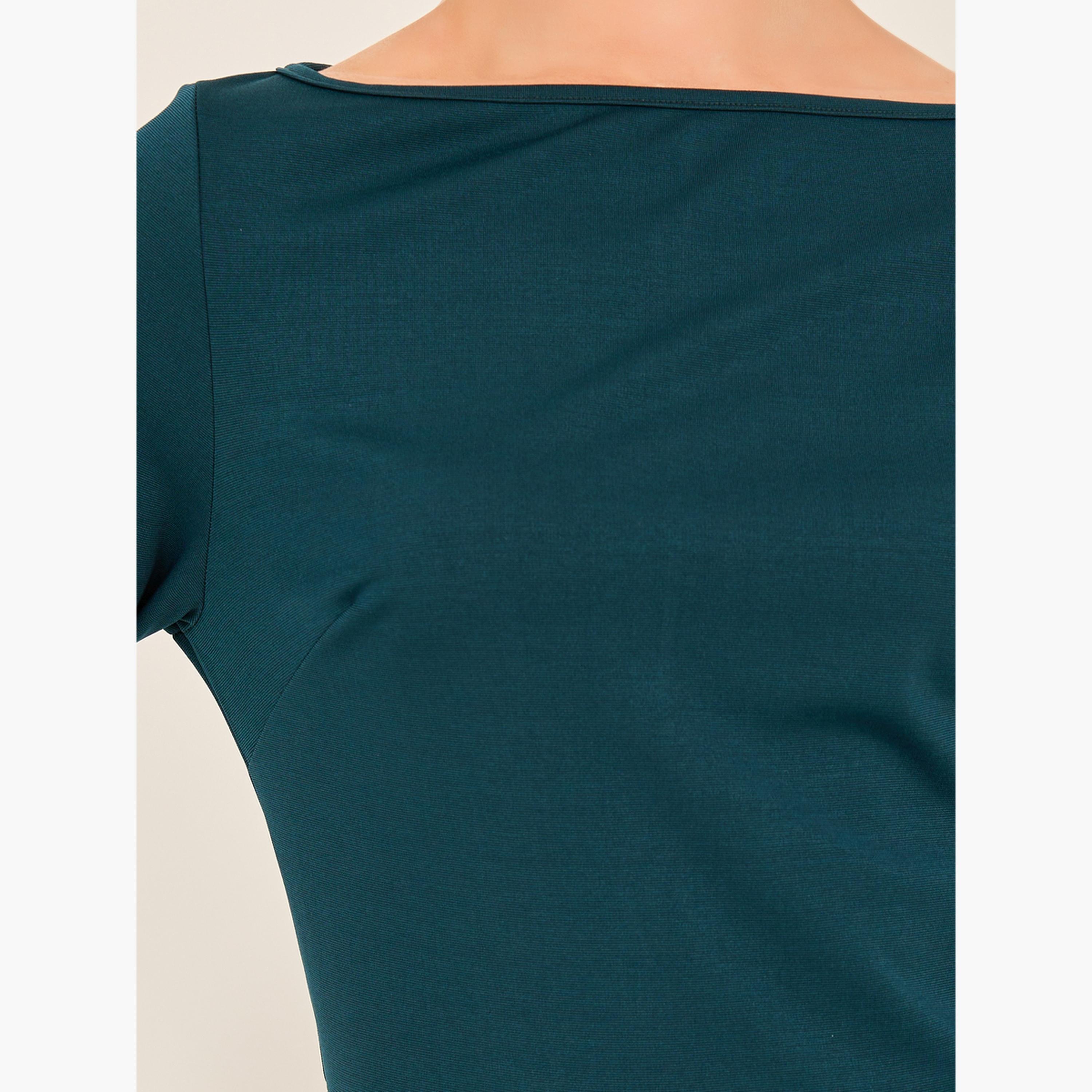 Styli Solid Boat Neck Mermaid Hem Midi Dress-women-clothing-dresses-image-4
