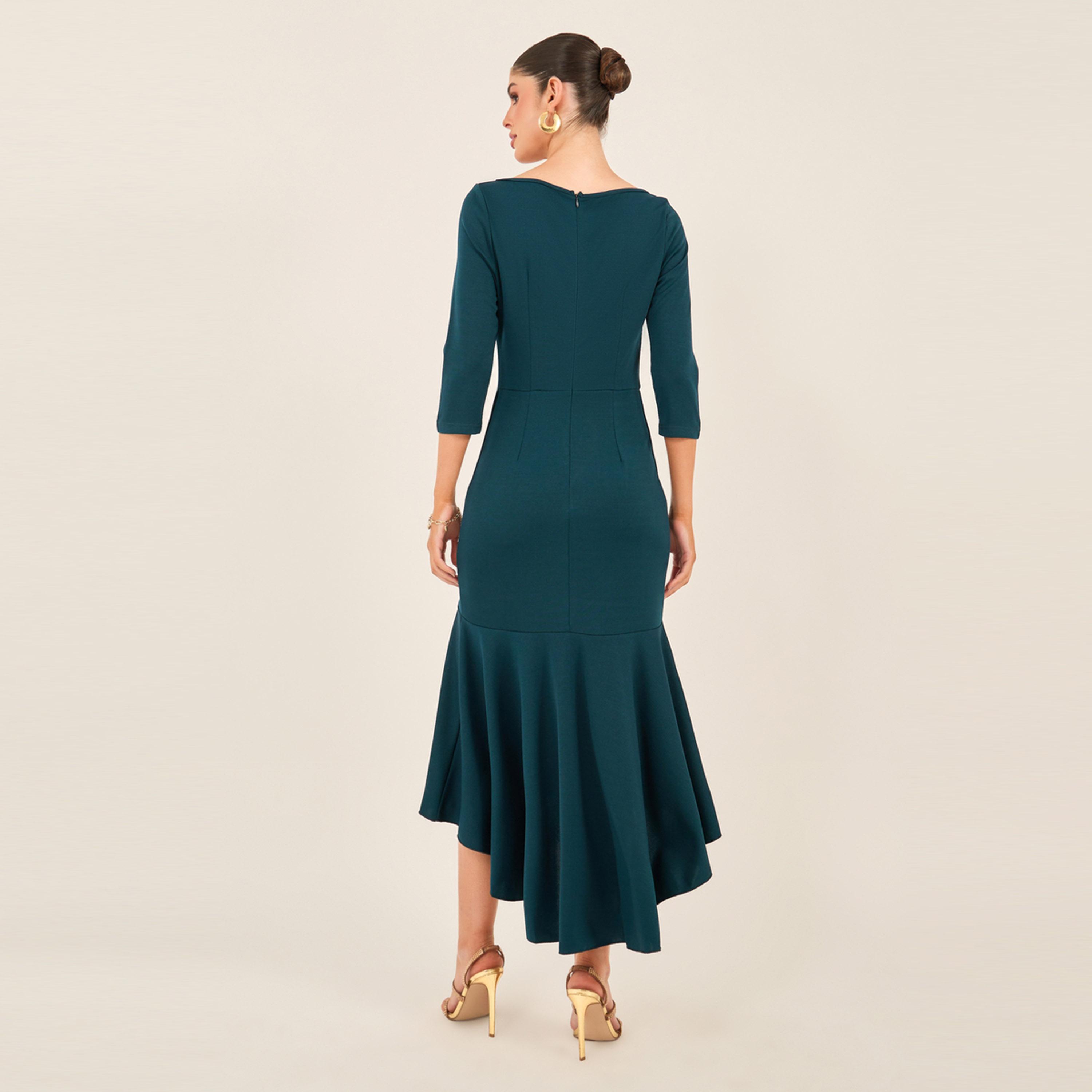 Styli Solid Boat Neck Mermaid Hem Midi Dress-women-clothing-dresses-image-5