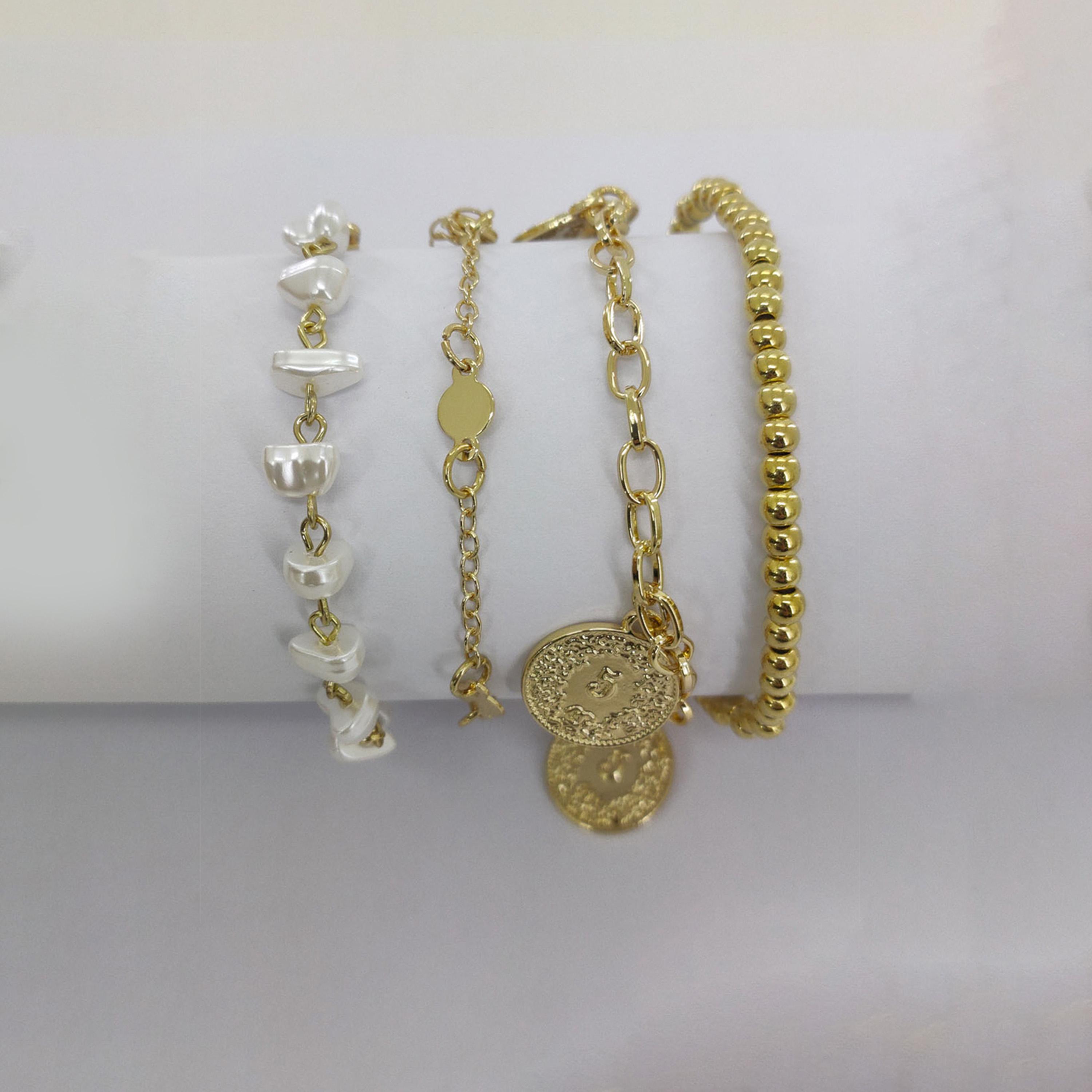 ستايلي - مجموعة من 4 قطع - أساور متنوعة على شكل عملة معدنية-women-watchesandjewellery-jewellery-banglesandbracelets-image-1