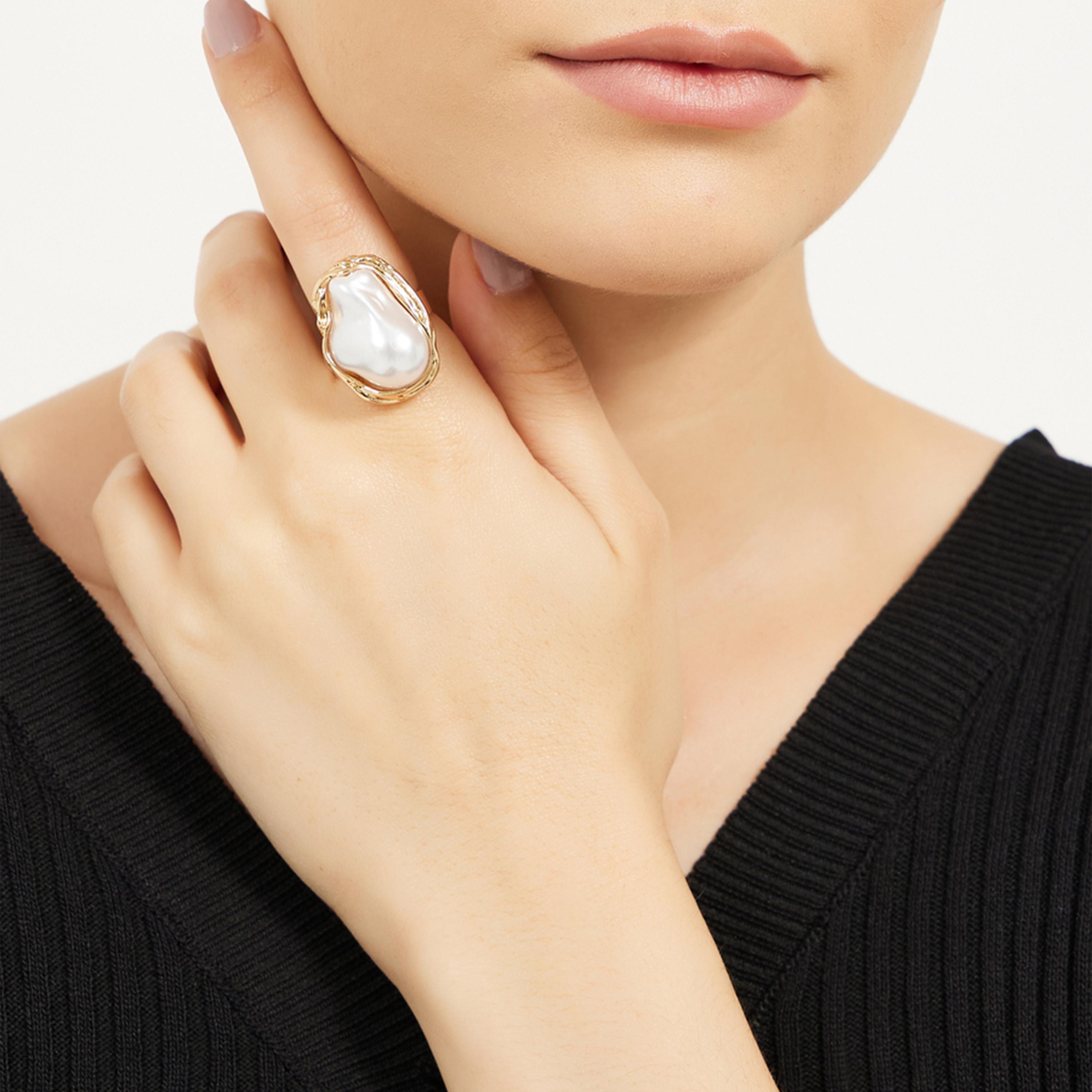 Styli Big Textured Faux Pearl Ring-women-watchesandjewellery-jewellery-rings-image-1