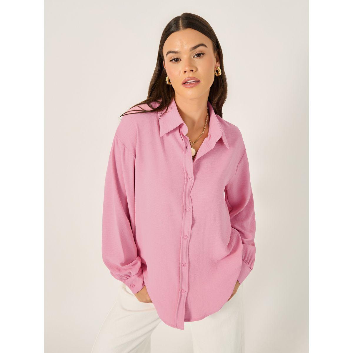 قميص واسع بياقة كبيرة بلون موحد-women-clothing-shirtsandblouses-shirts-image-1