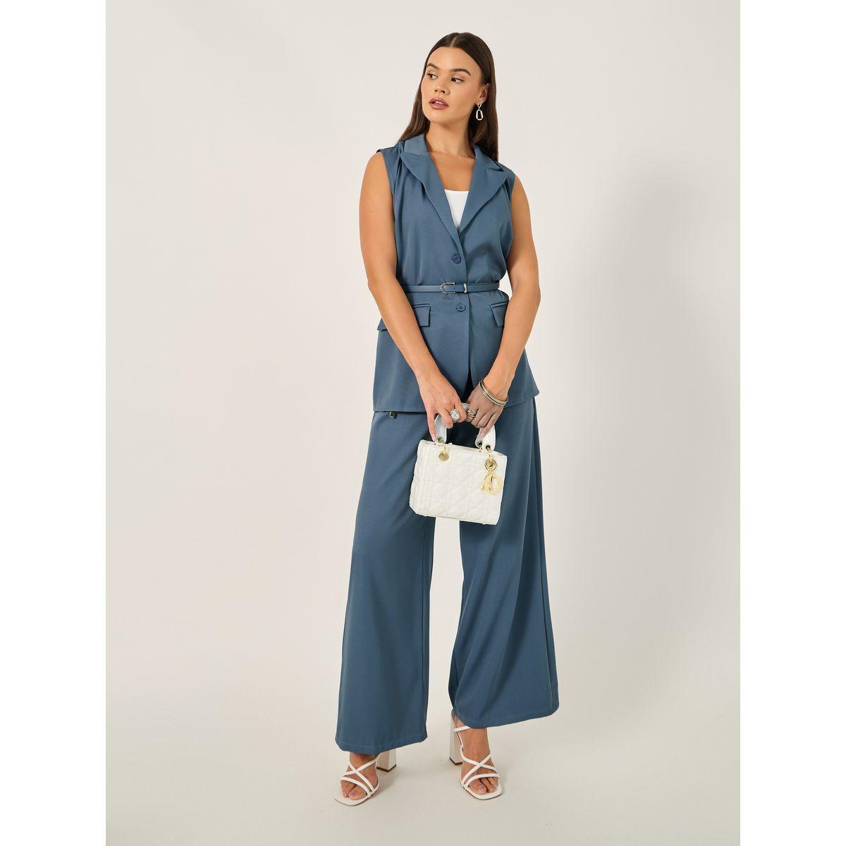 Solid Regular Fit Longline Waistcoat with Belt-women-clothing-coatsandjackets-waistcoats-image-2