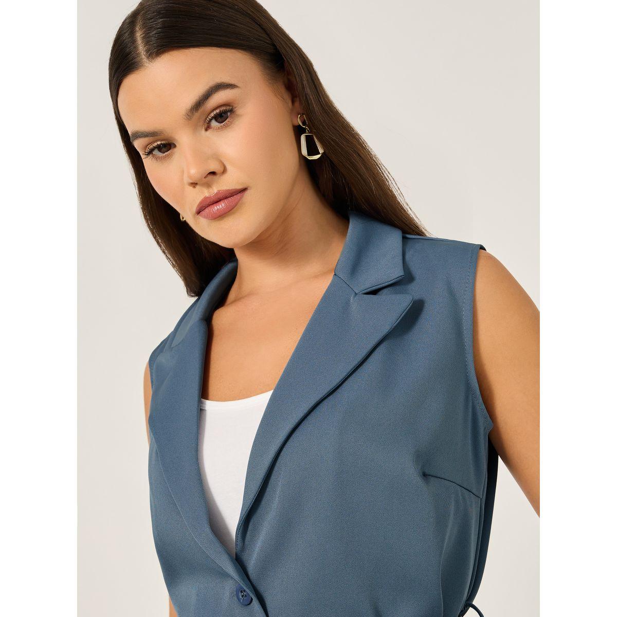 Solid Regular Fit Longline Waistcoat with Belt-women-clothing-coatsandjackets-waistcoats-image-3