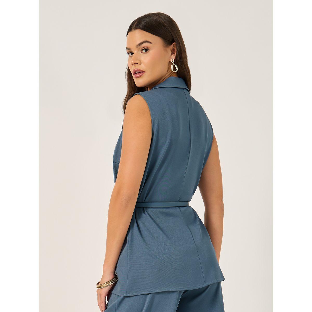 Solid Regular Fit Longline Waistcoat with Belt-women-clothing-coatsandjackets-waistcoats-image-4