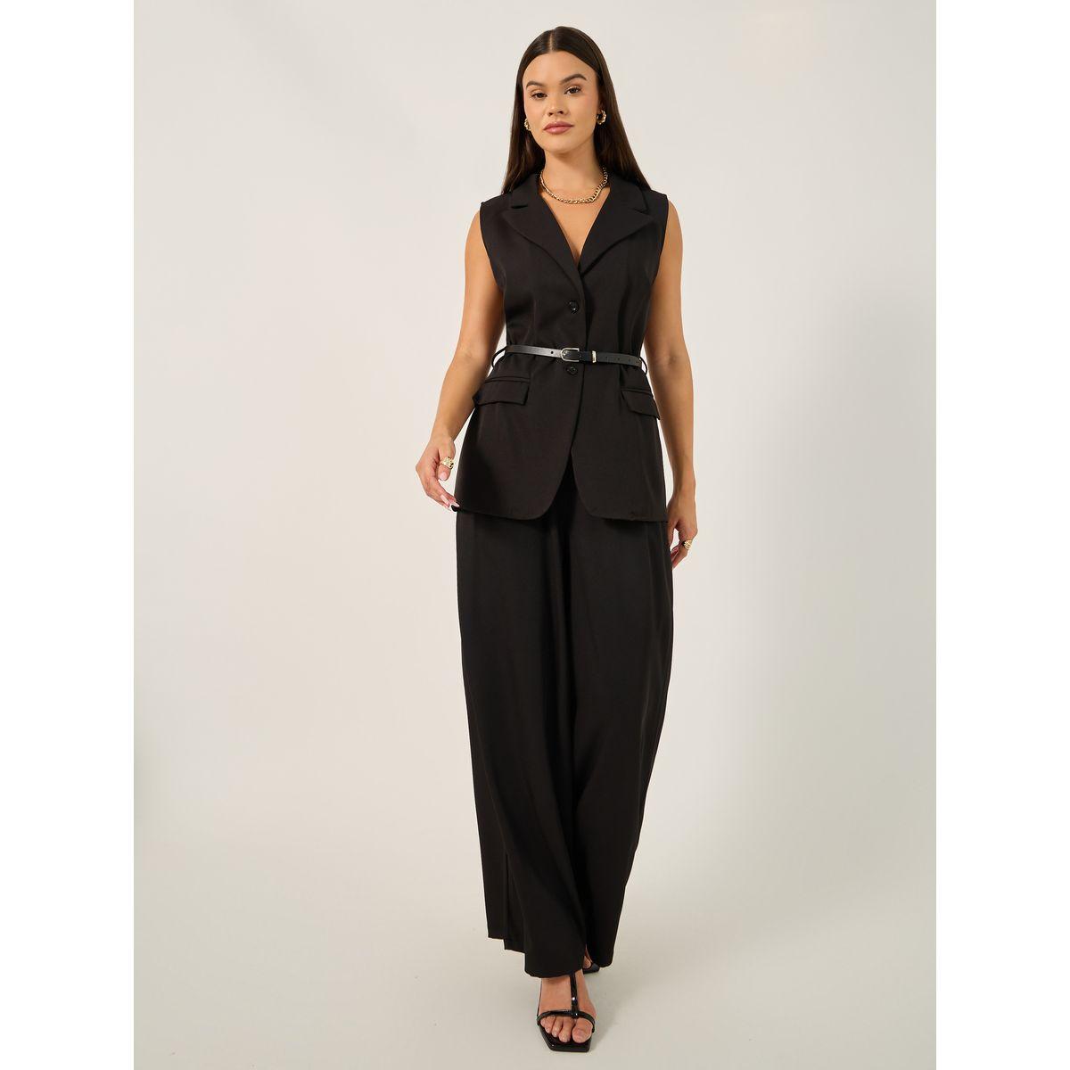 Styli Solid Regular Fit Longline Waistcoat with Belt-women-clothing-shirtsandblouses-blouses-image-2