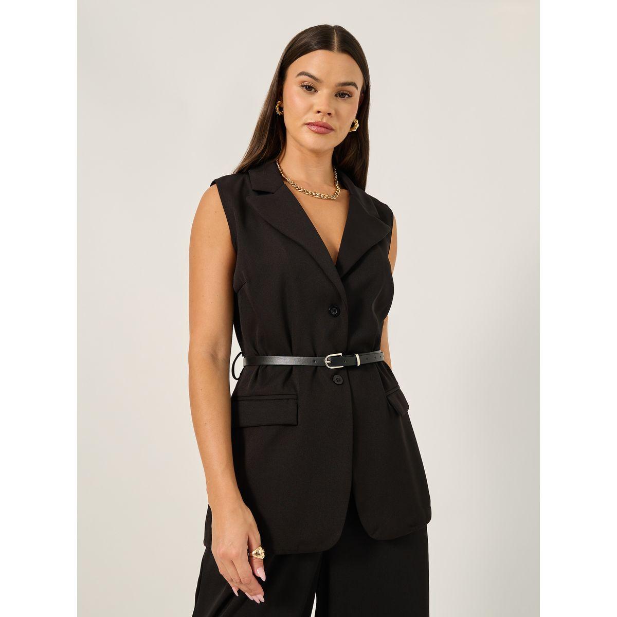 Styli Solid Regular Fit Longline Waistcoat with Belt-women-clothing-shirtsandblouses-blouses-image-3