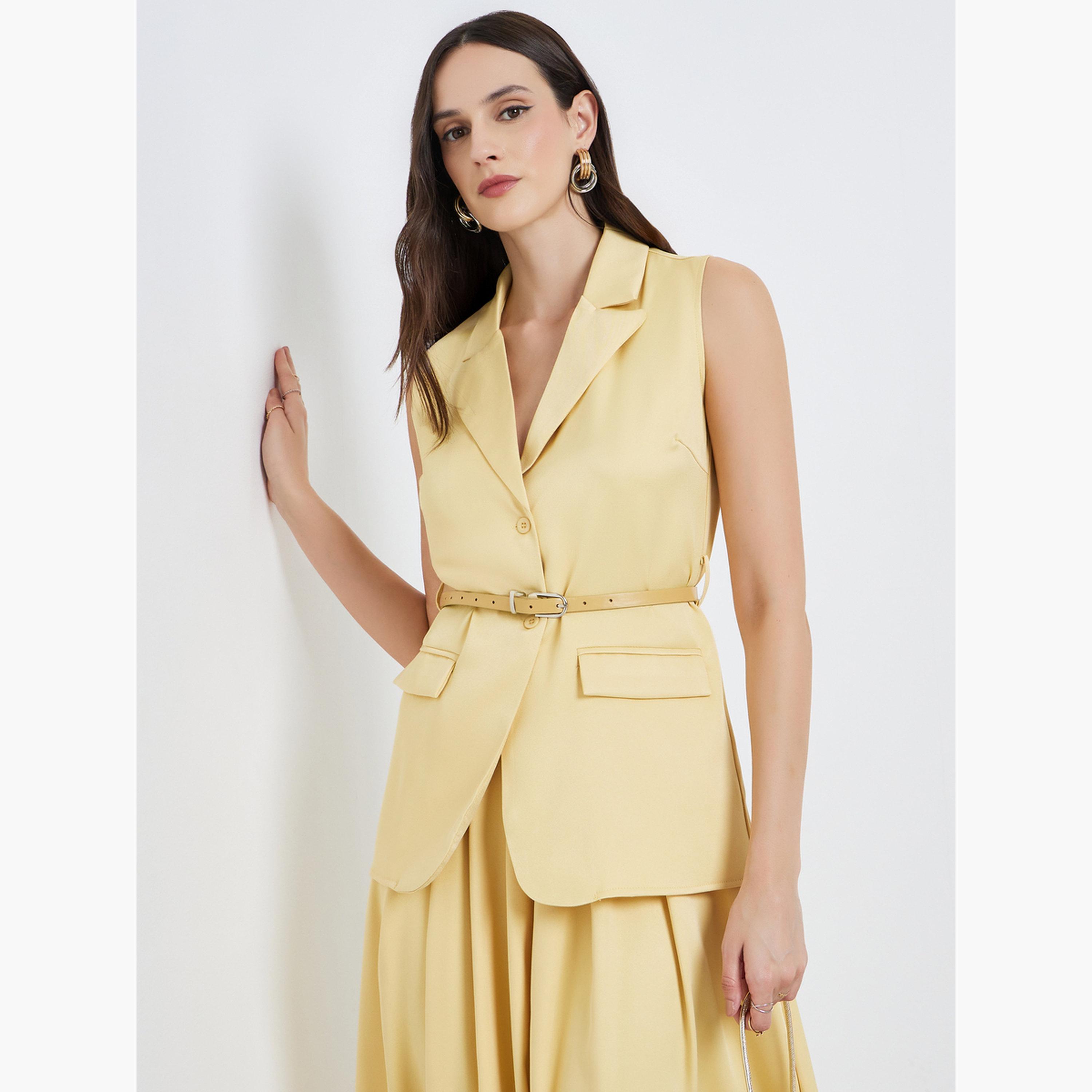 Styli Women Yellow Sleeveless Waistcoat Top-women-clothing-shirtsandblouses-blouses-image-1