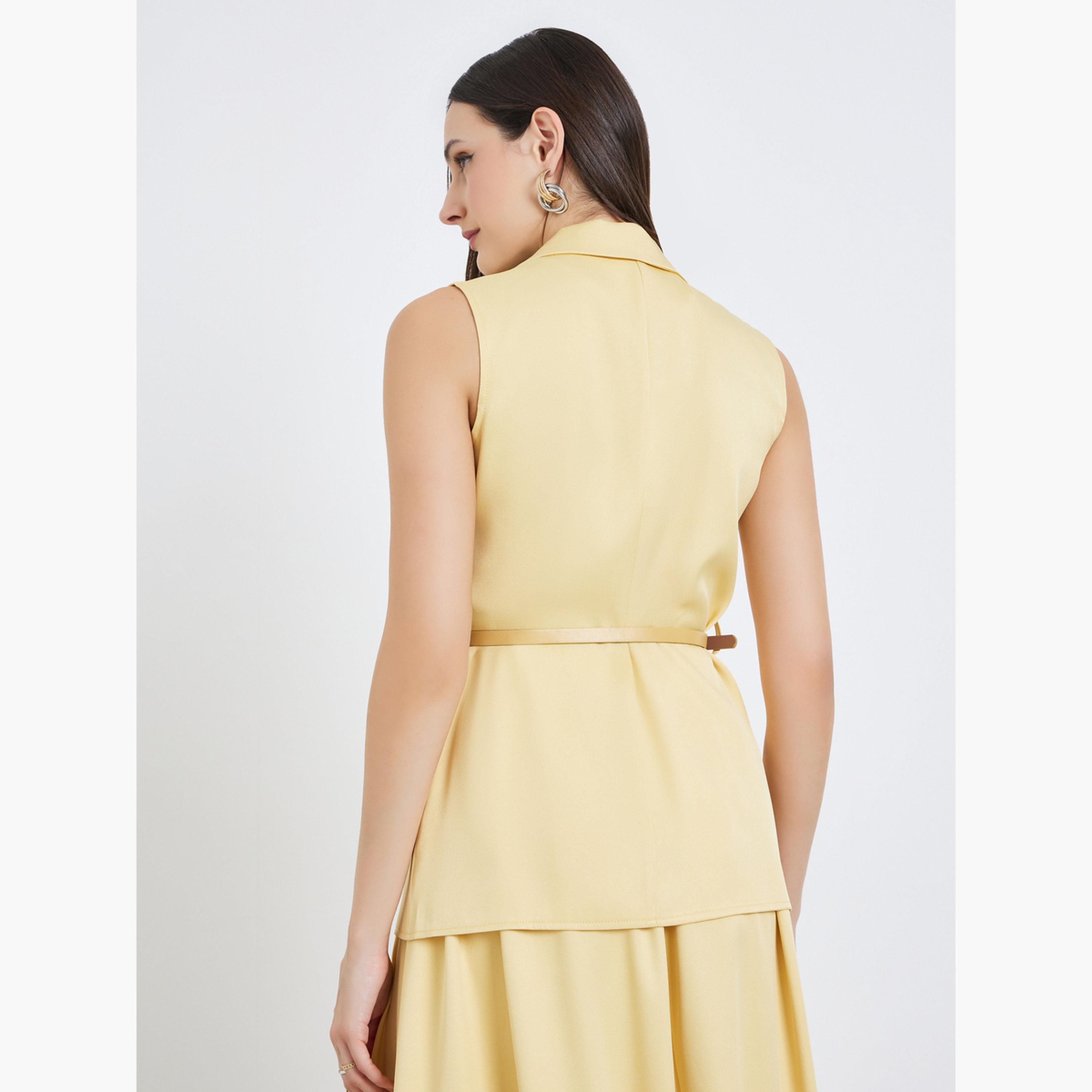 Styli Women Yellow Sleeveless Waistcoat Top-women-clothing-shirtsandblouses-blouses-image-3