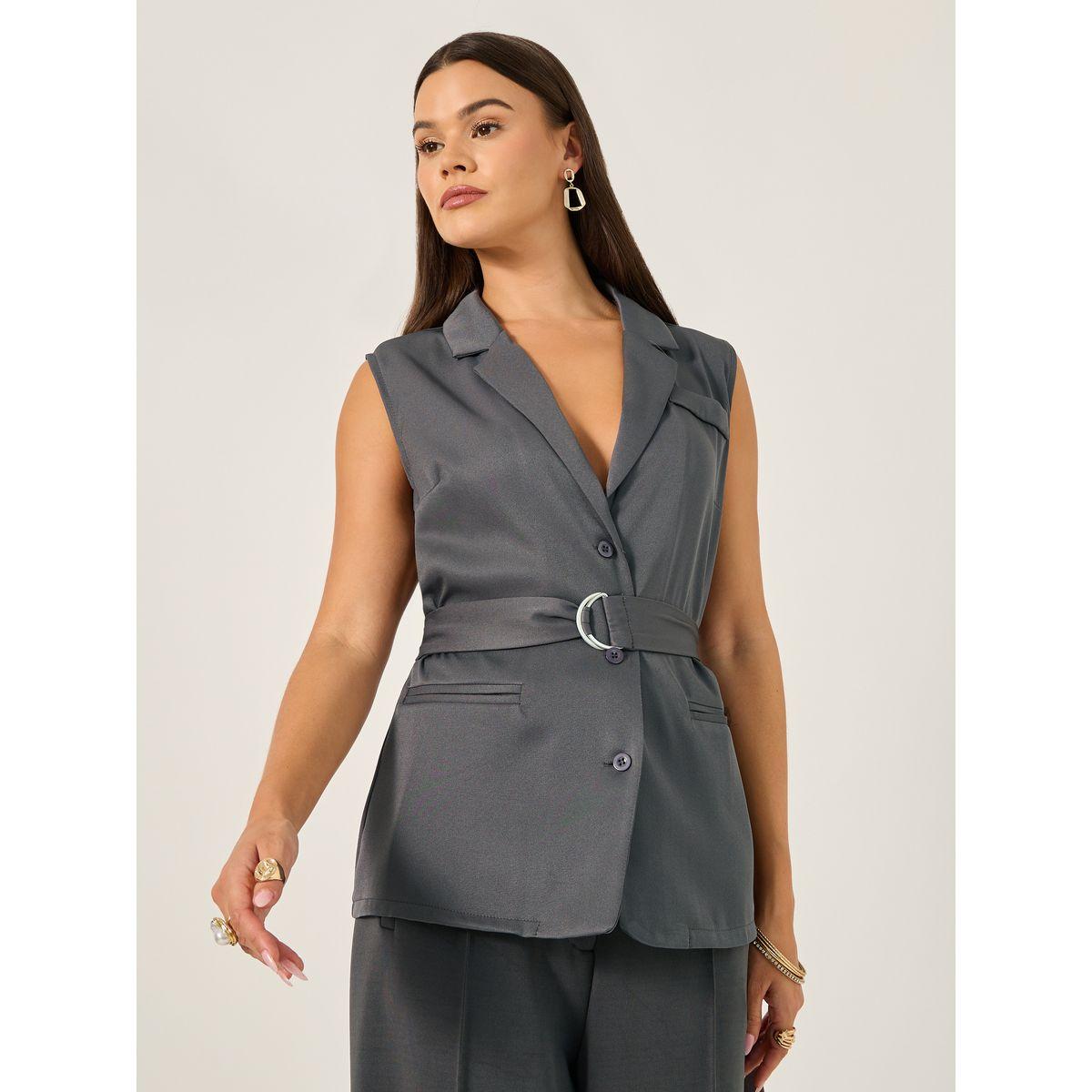 Styli Solid Regular Fit Belt Longline Waistcoat-women-clothing-coatsandjackets-waistcoats-image-3