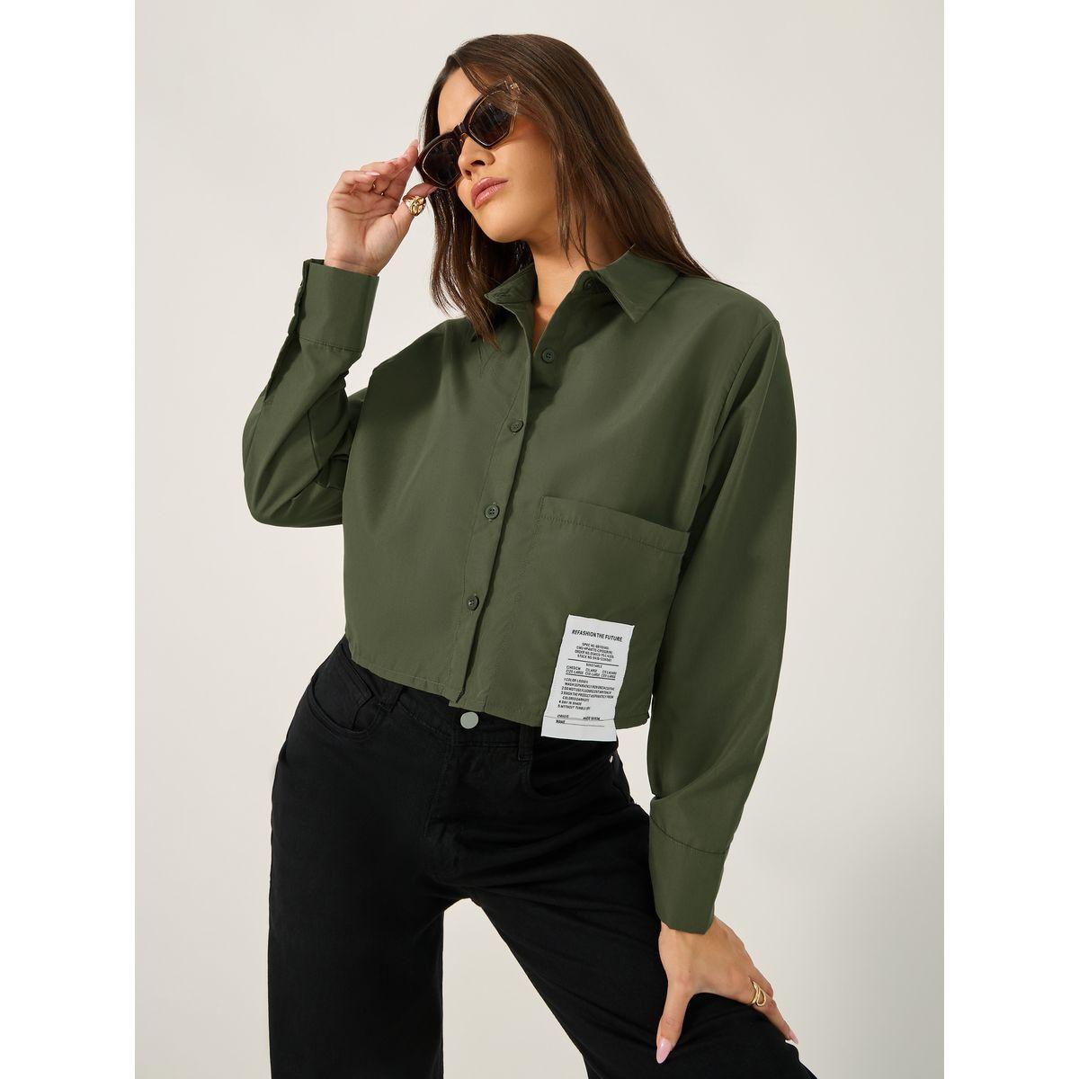 بلوزة سادة قصيرة بقصة بوكسي مع شارة-women-clothing-shirtsandblouses-shirts-image-1