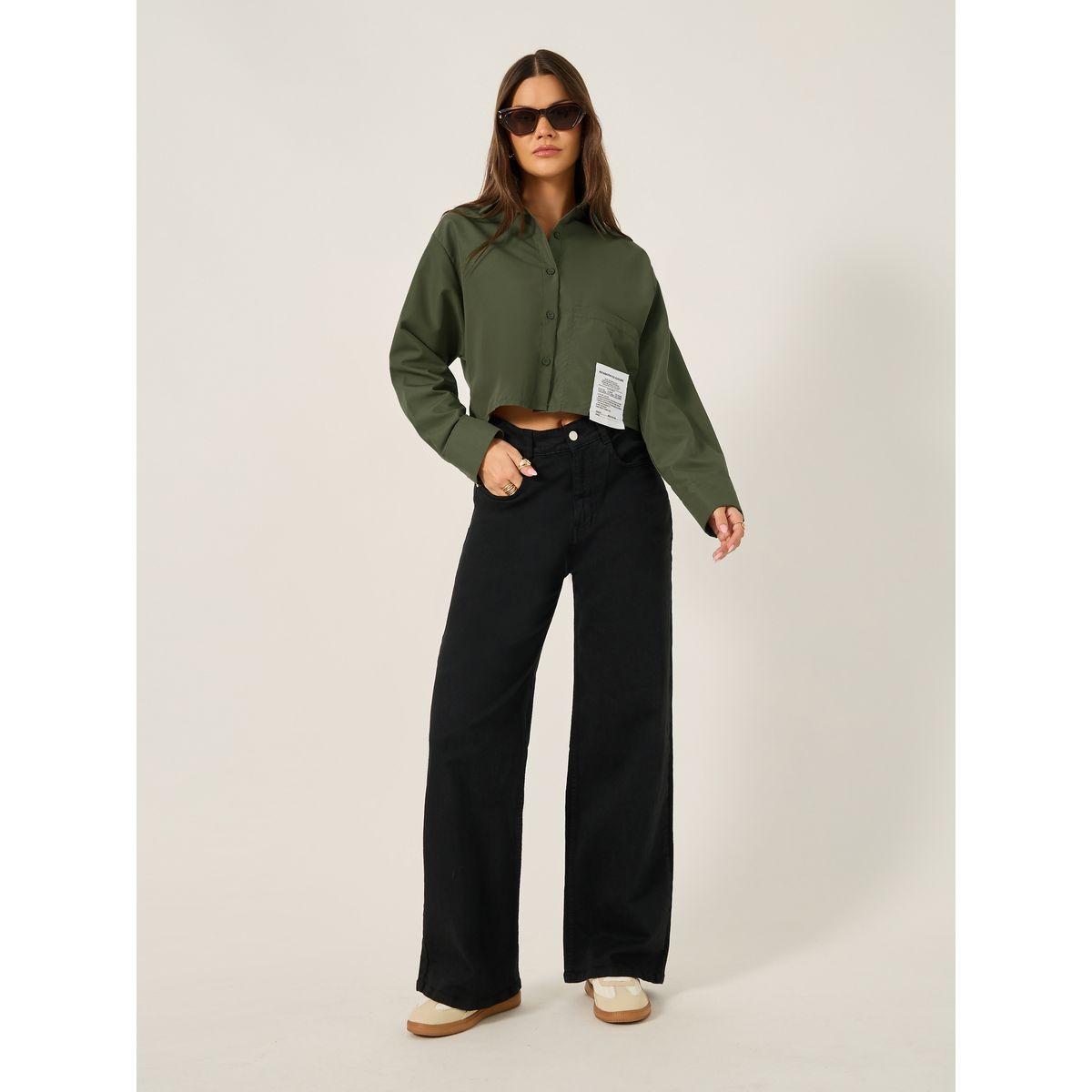 بلوزة سادة قصيرة بقصة بوكسي مع شارة-women-clothing-shirtsandblouses-shirts-image-2