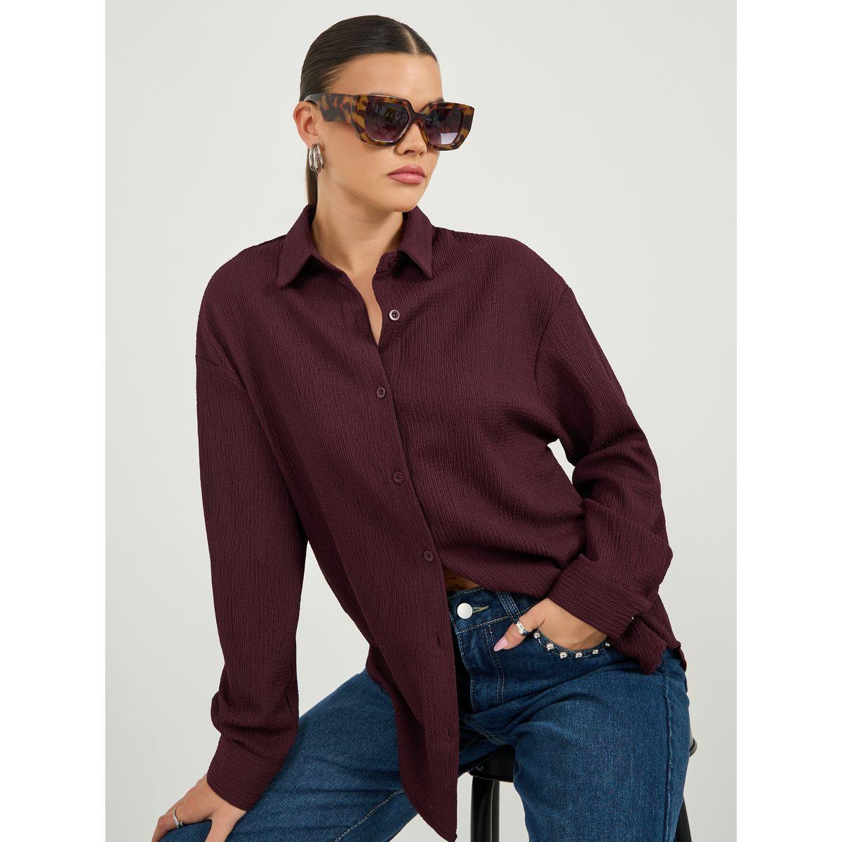 Textured Oversized Collared Shirt-women-clothing-shirtsandblouses-shirts-image-1