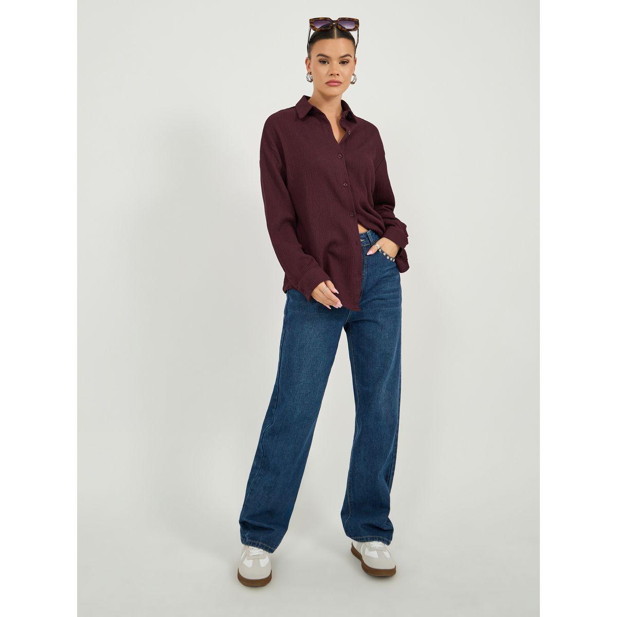 Textured Oversized Collared Shirt-women-clothing-shirtsandblouses-shirts-image-2