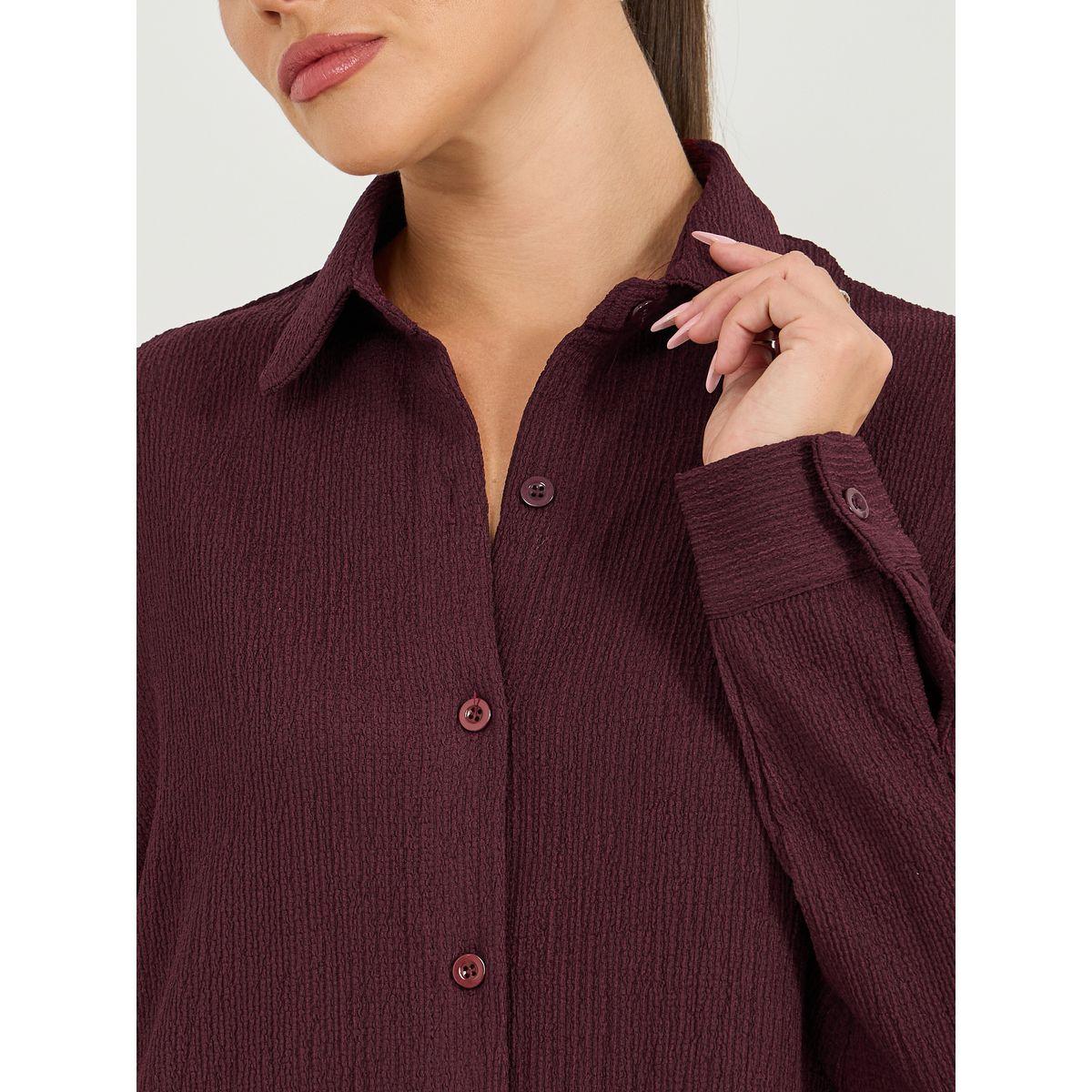 Textured Oversized Collared Shirt-women-clothing-shirtsandblouses-shirts-image-4