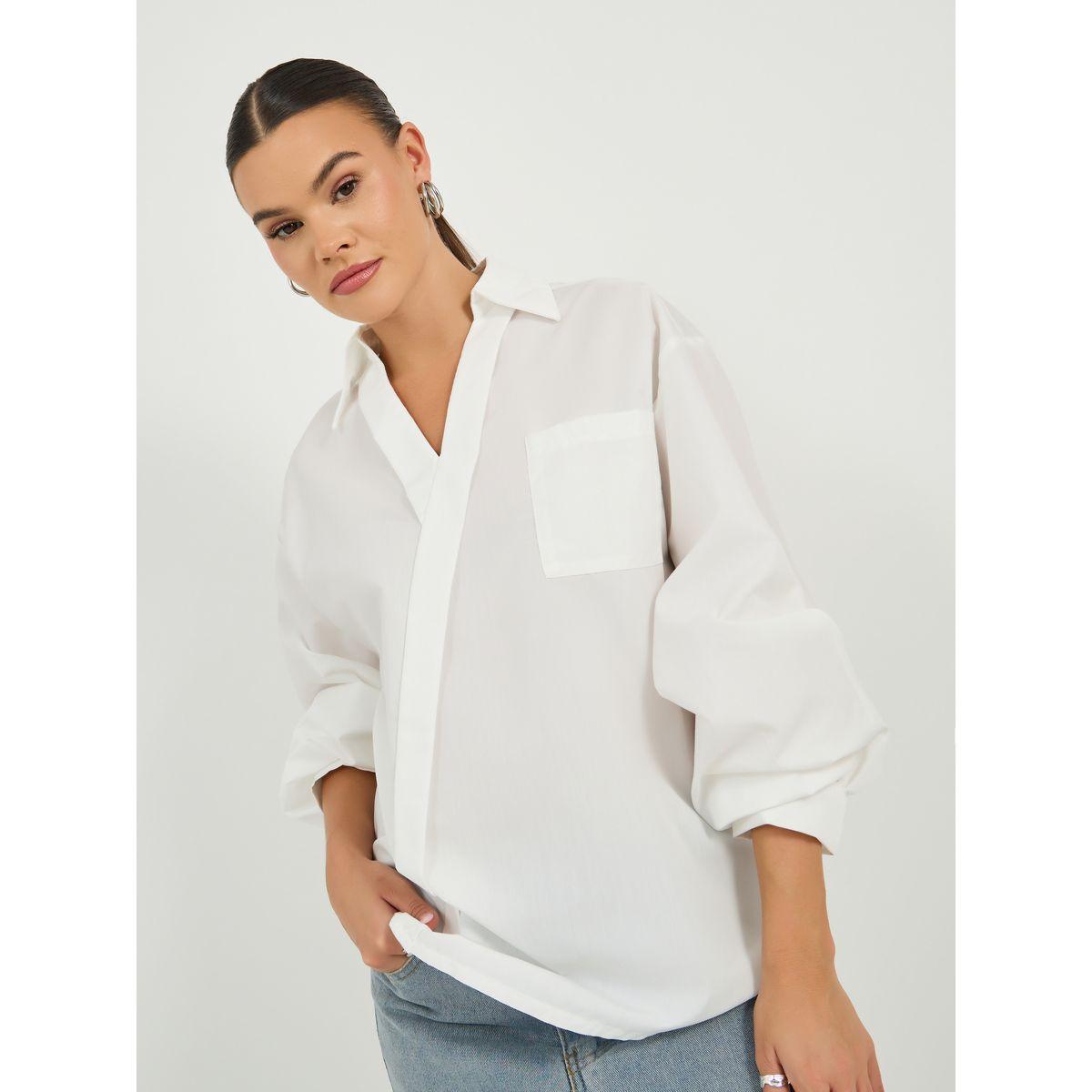 Oversized Wrap Collared Blouse with Pocket Detail-women-clothing-shirtsandblouses-blouses-image-1