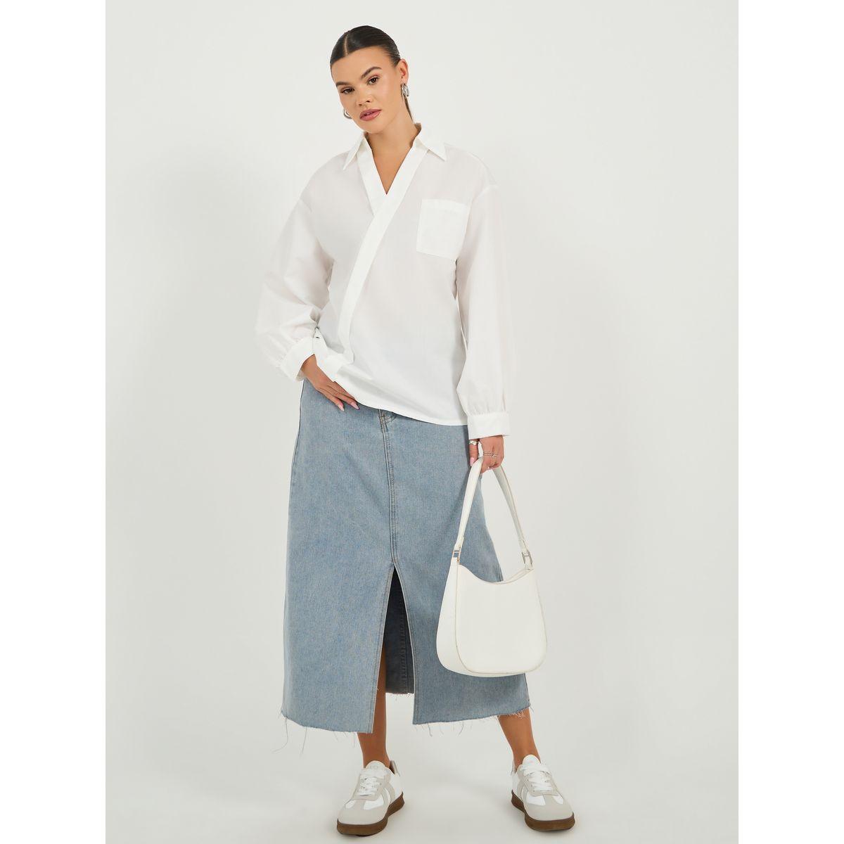 Oversized Wrap Collared Blouse with Pocket Detail-women-clothing-shirtsandblouses-blouses-image-2