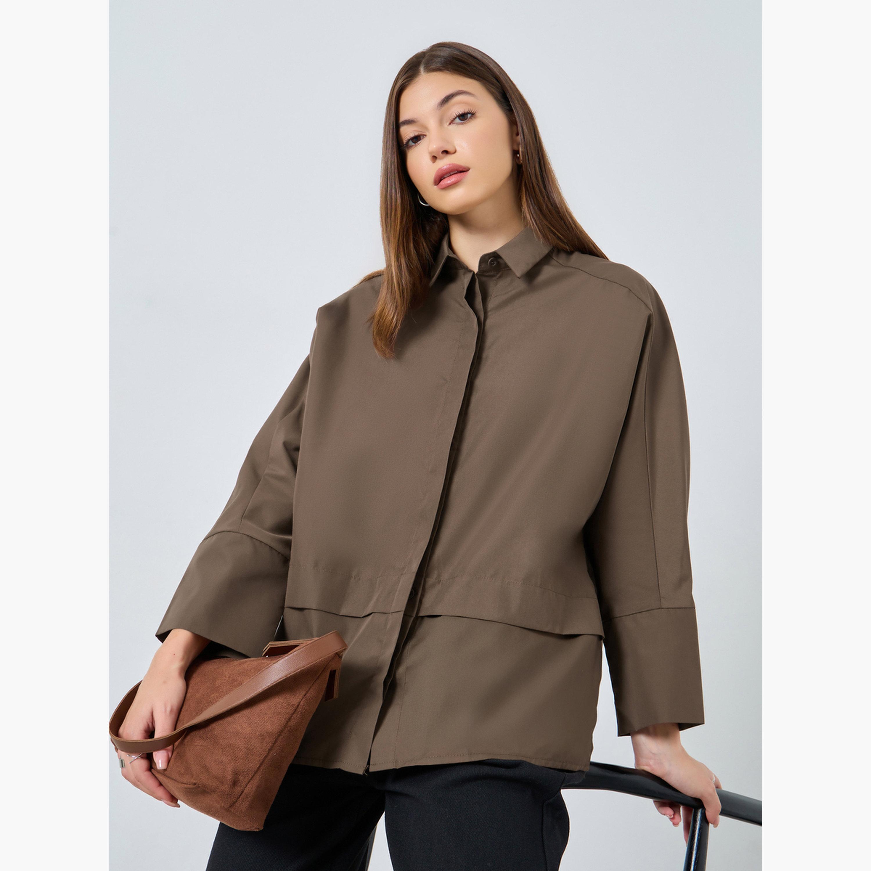 Styli Women Oversized Buttoned Shirt with Panel Detail-women-clothing-shirtsandblouses-shirts-image-1