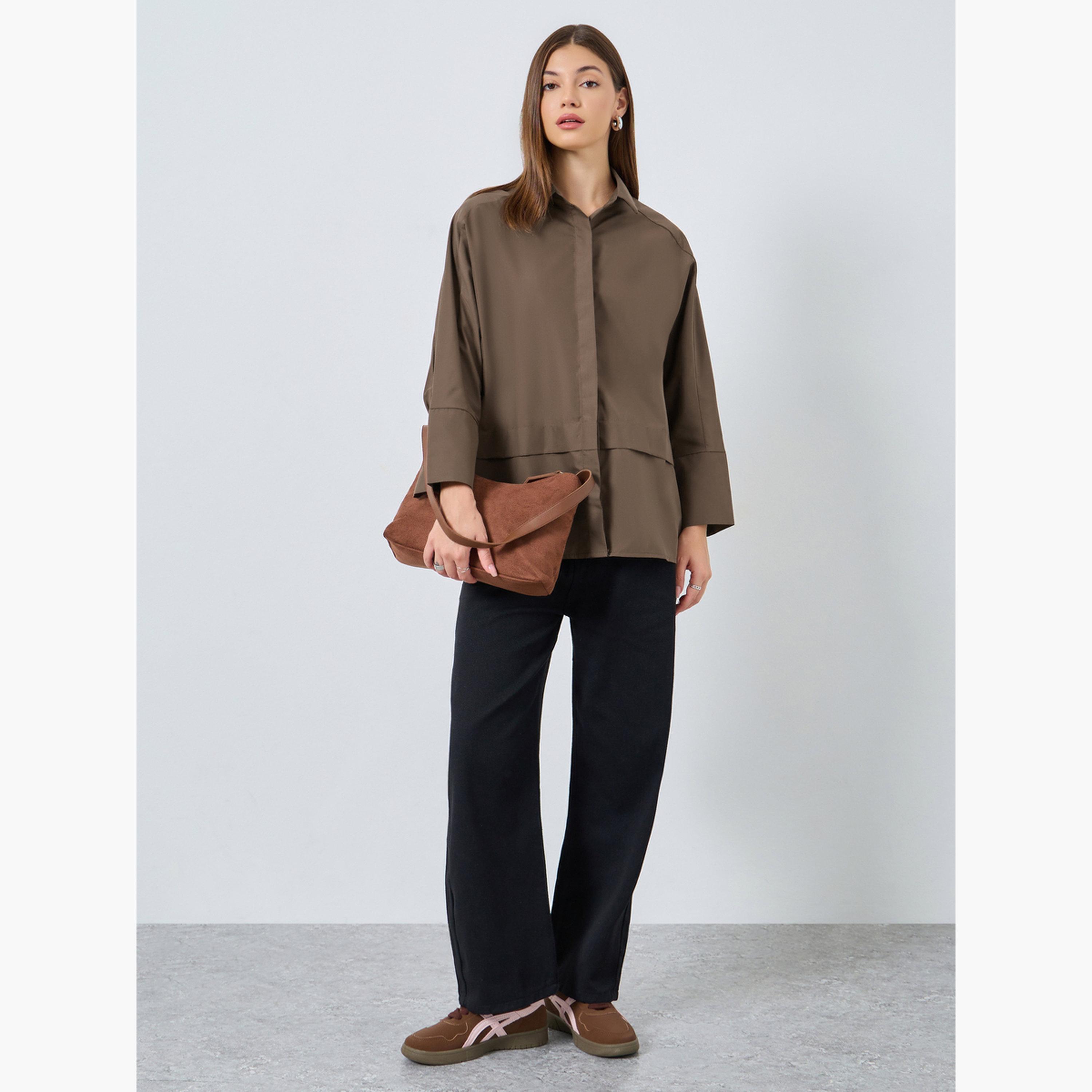Styli Women Oversized Buttoned Shirt with Panel Detail-women-clothing-shirtsandblouses-shirts-image-2