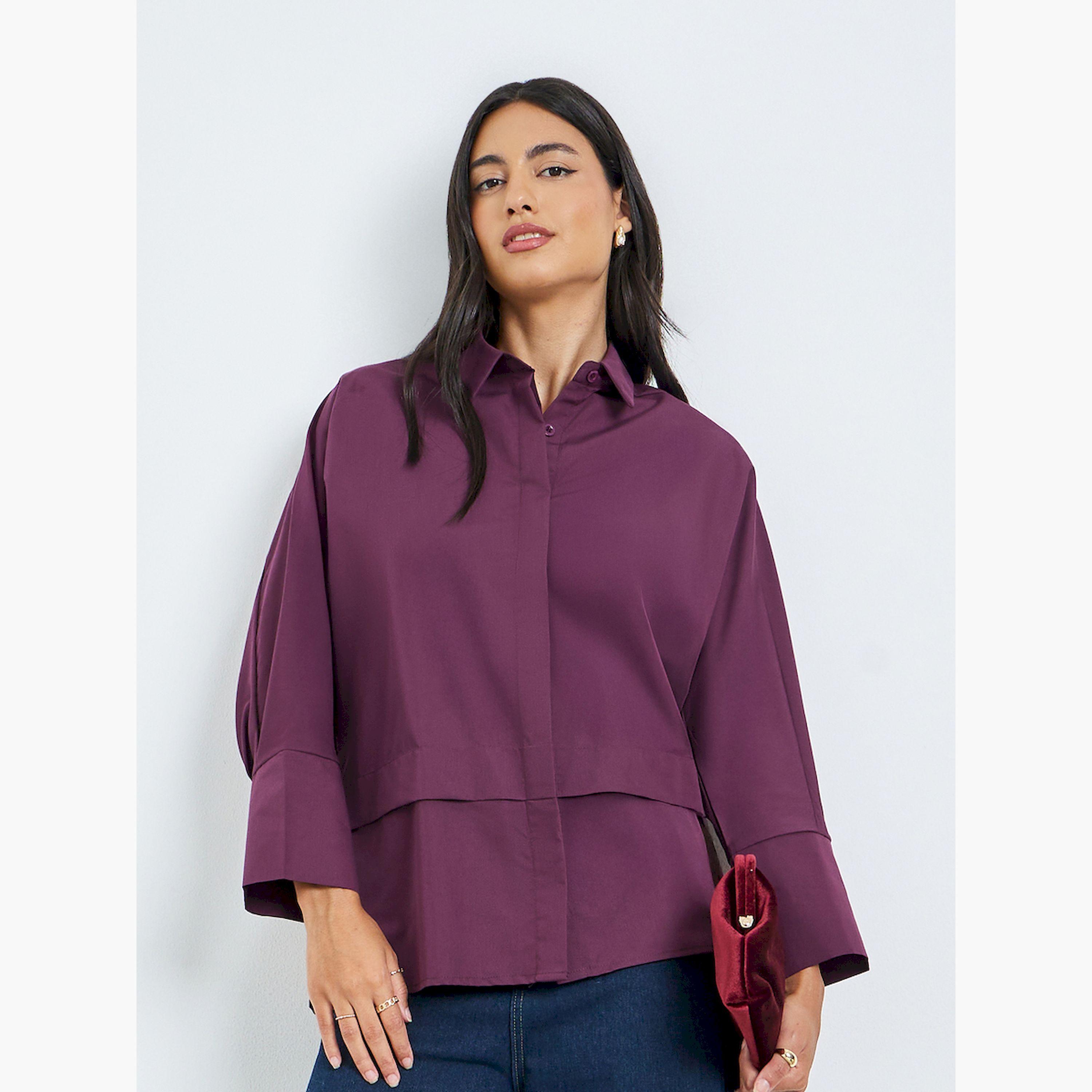 ستايلي - قميص أرجواني بأكمام طويلة وواسع-women-clothing-shirtsandblouses-shirts-image-1