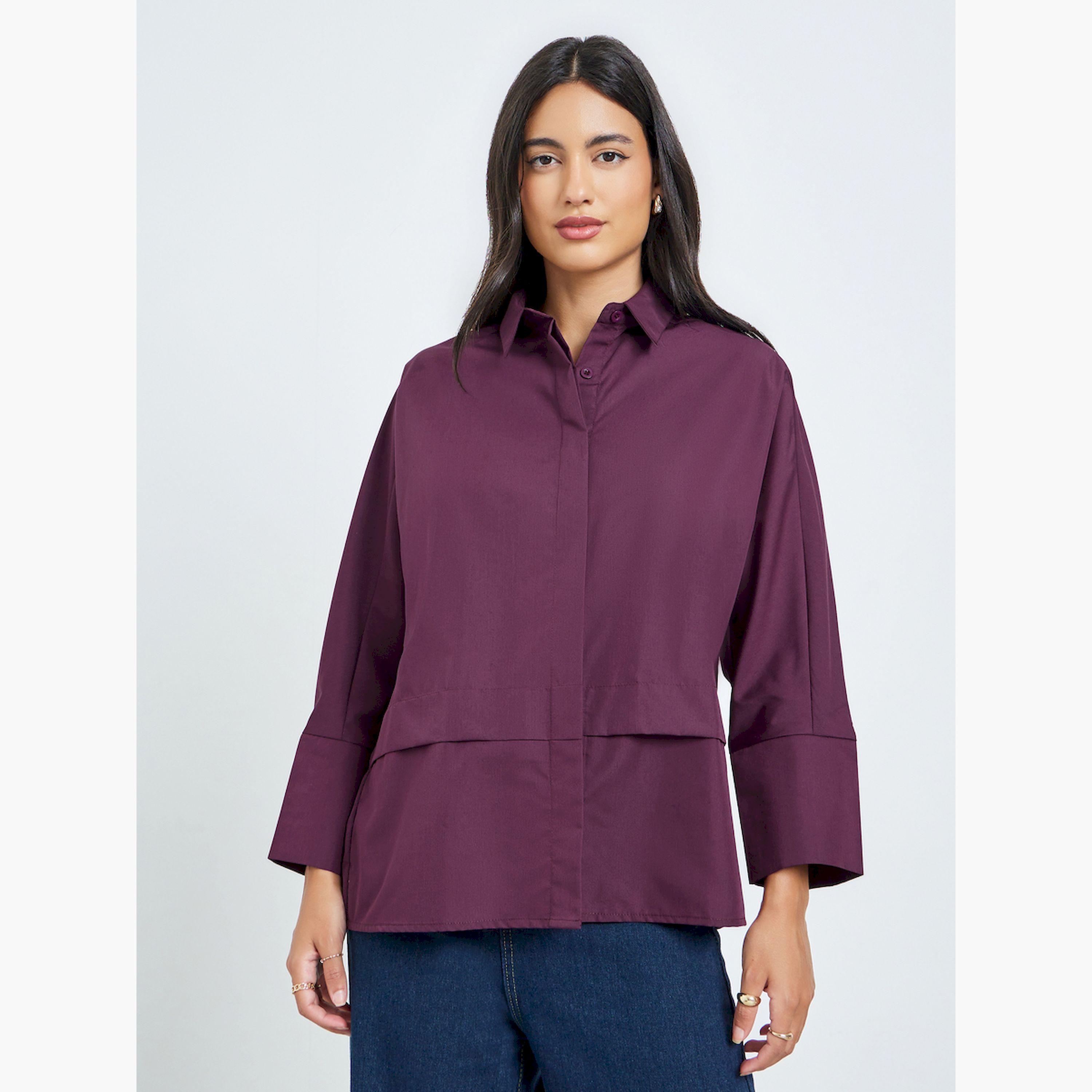 ستايلي - قميص أرجواني بأكمام طويلة وواسع-women-clothing-shirtsandblouses-shirts-image-3