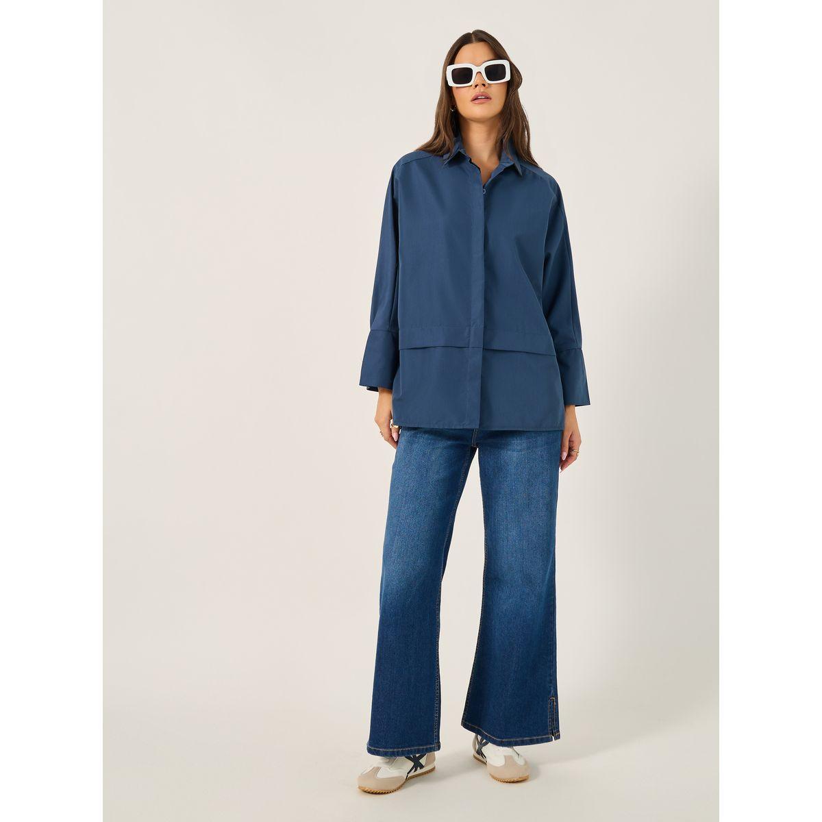 Styli Solid Oversized Collared Shirt-women-clothing-shirtsandblouses-shirts-image-2