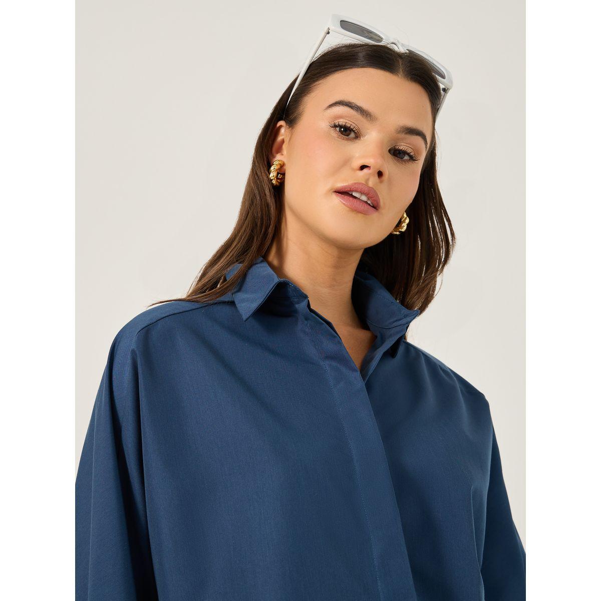 بلوزة سادة بقصة فضفاضة مع ياقة-women-clothing-shirtsandblouses-shirts-image-2