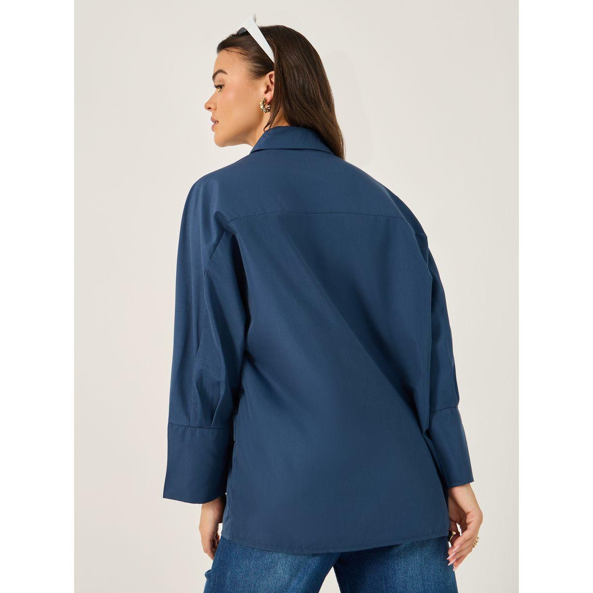 Styli Solid Oversized Collared Shirt-women-clothing-shirtsandblouses-shirts-image-5