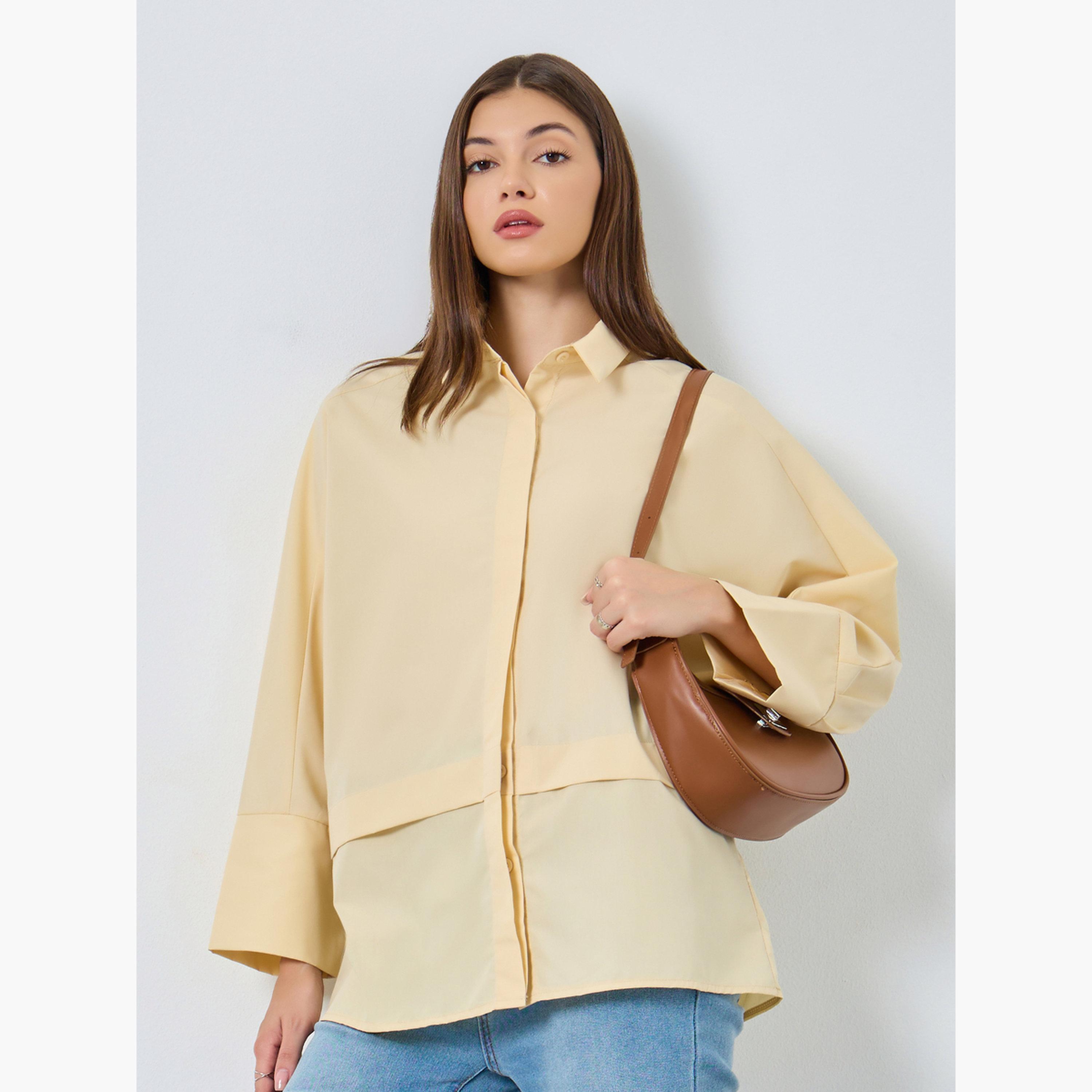 Styli Women Oversized Buttoned Shirt with Panel Detail-women-clothing-shirtsandblouses-shirts-image-1