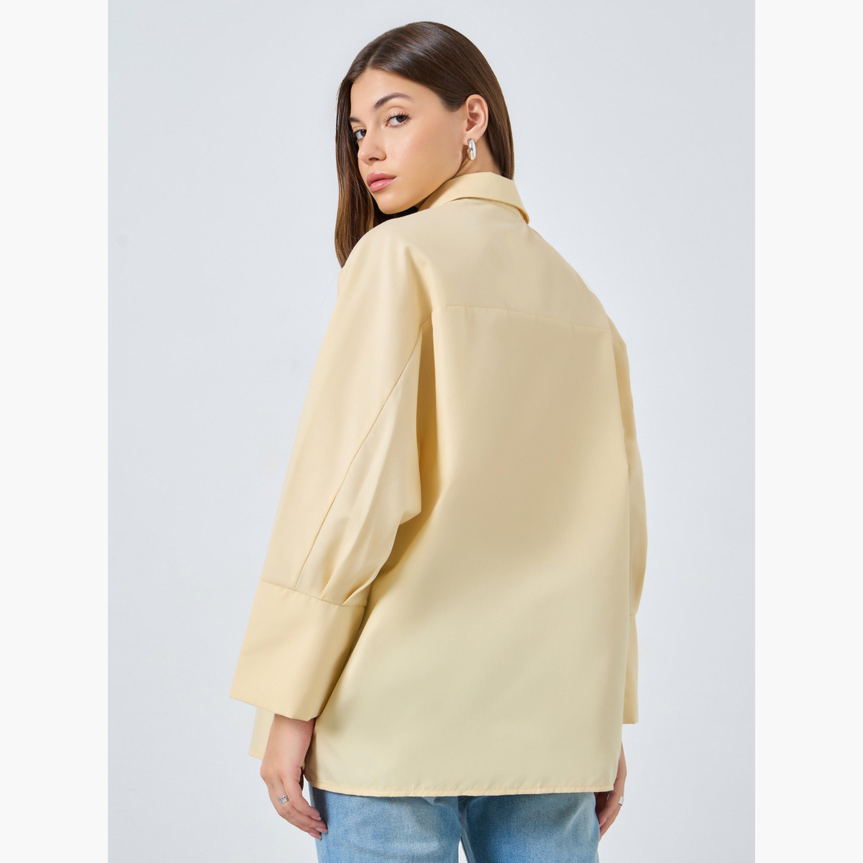 ستايلي - قميص تصميم واسع بأزرار وتفاصيل لوحة للنساء-women-clothing-shirtsandblouses-shirts-image-4
