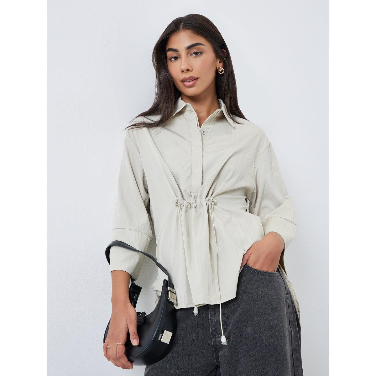 Styli Oversized Drawstring Detail Shirt with 3/4 Sleeve-women-clothing-shirtsandblouses-shirts-image-1