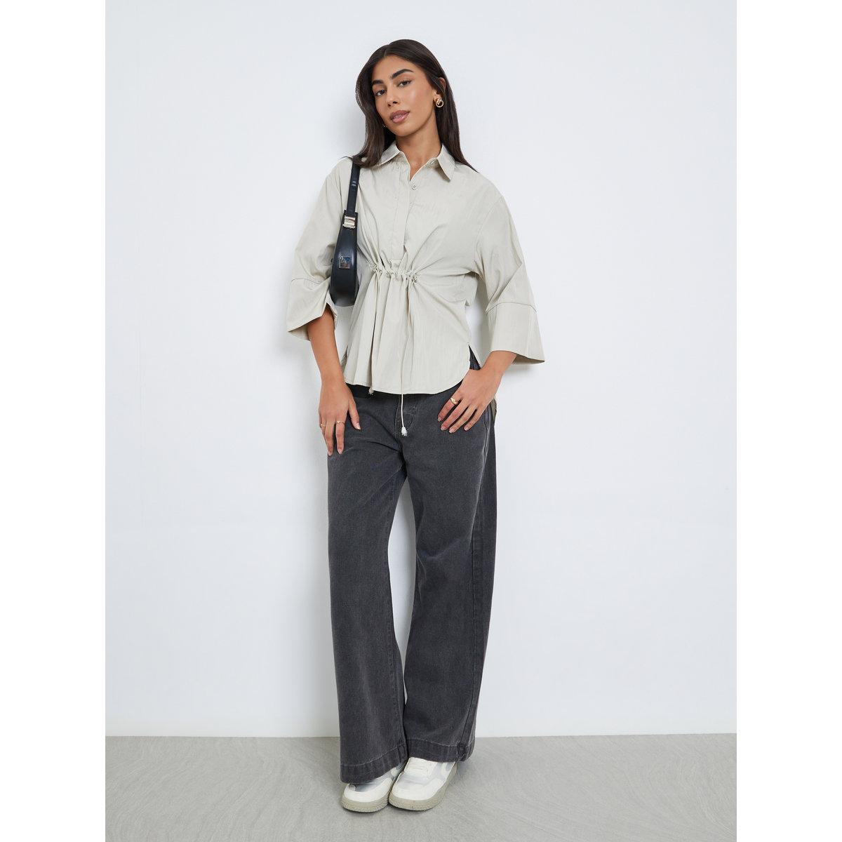 Styli Oversized Drawstring Detail Shirt with 3/4 Sleeve-women-clothing-shirtsandblouses-shirts-image-2