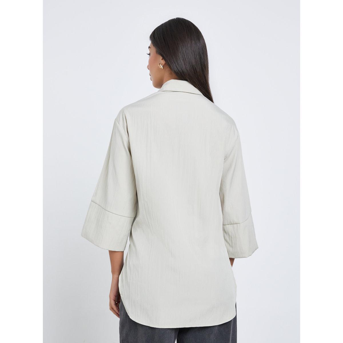 Styli Oversized Drawstring Detail Shirt with 3/4 Sleeve-women-clothing-shirtsandblouses-shirts-image-4