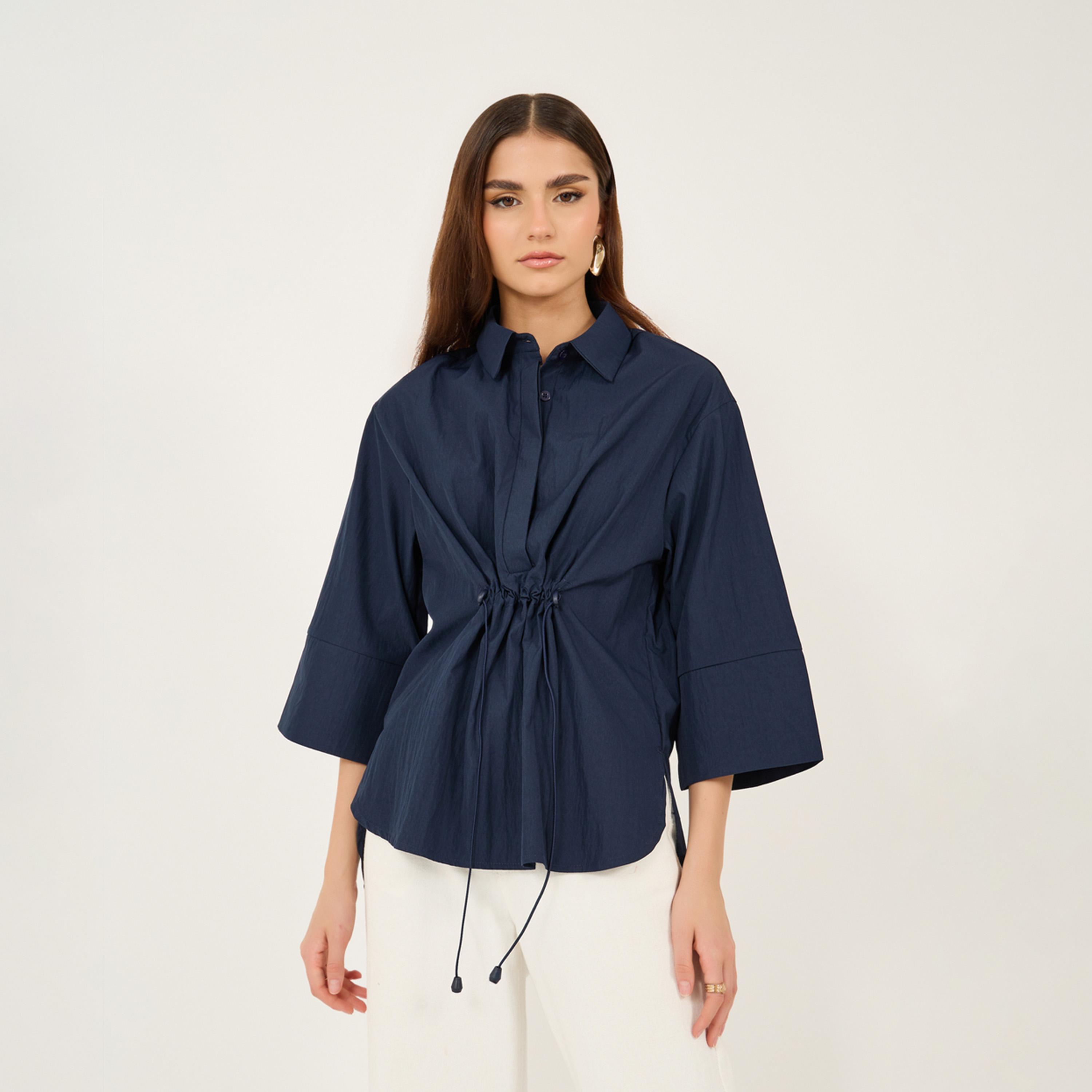 Styli Oversized Drawstring Detail Shirt With 3/4 Sleeve-women-clothing-shirtsandblouses-shirts-image-1
