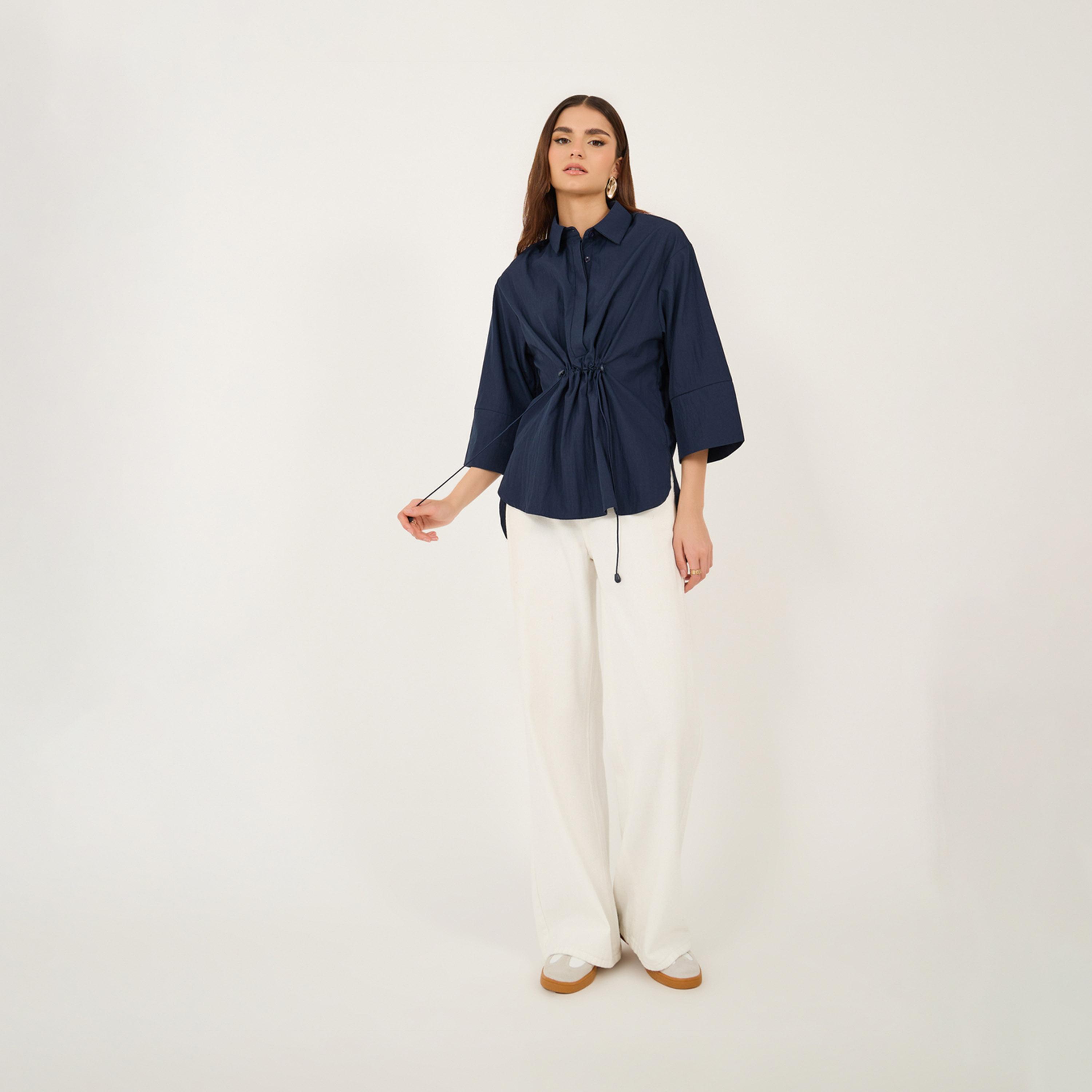 Styli Oversized Drawstring Detail Shirt With 3/4 Sleeve-women-clothing-shirtsandblouses-shirts-image-2