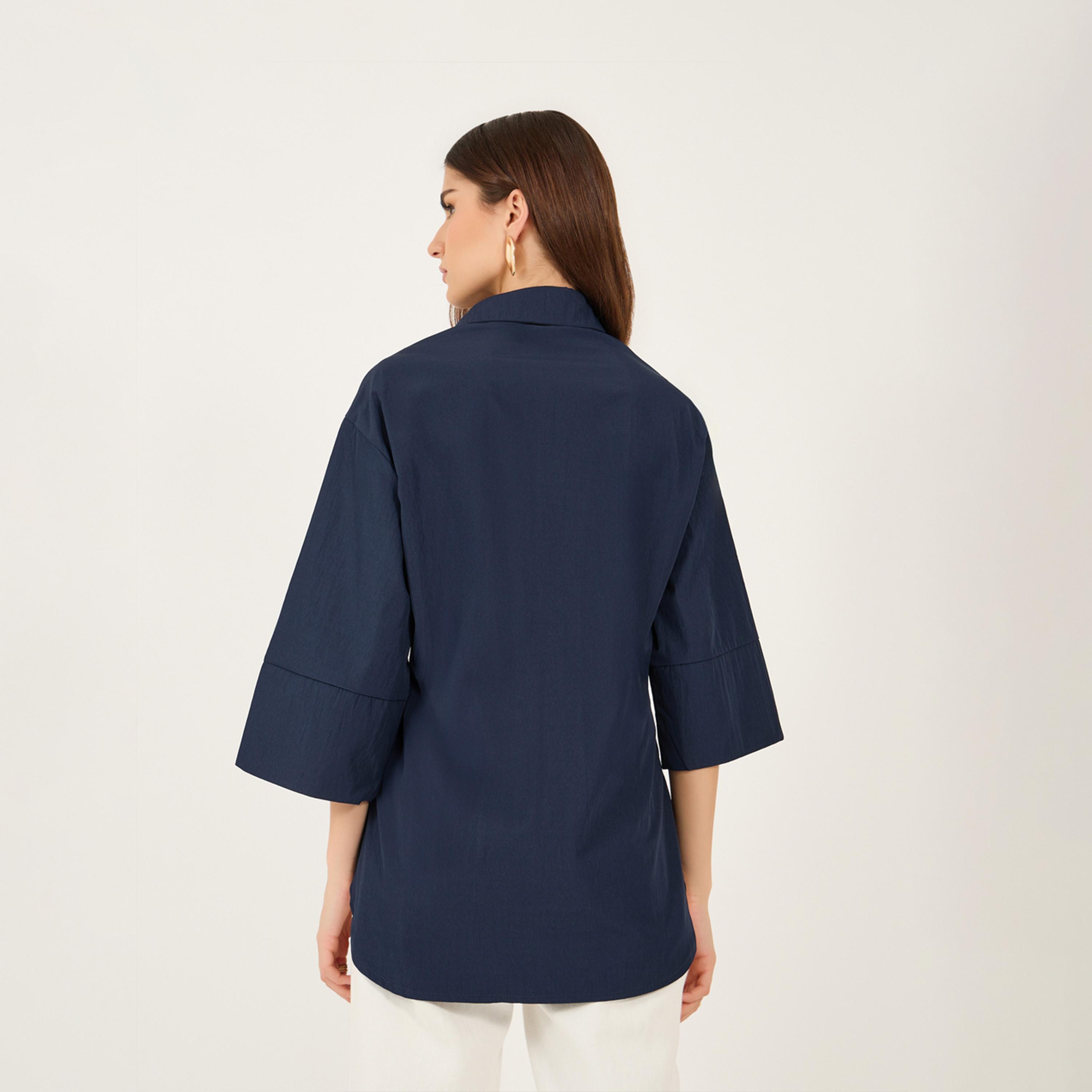 Styli Oversized Drawstring Detail Shirt With 3/4 Sleeve-women-clothing-shirtsandblouses-shirts-image-4