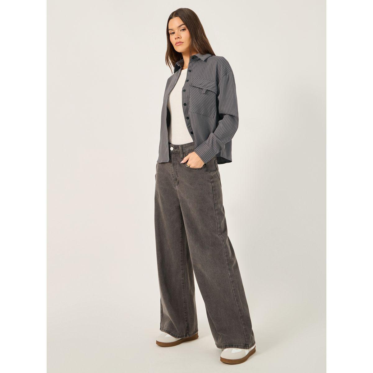 Styli Striped Loose Fit Shirt with Flap Pocket Details-women-clothing-shirtsandblouses-shirts-image-2
