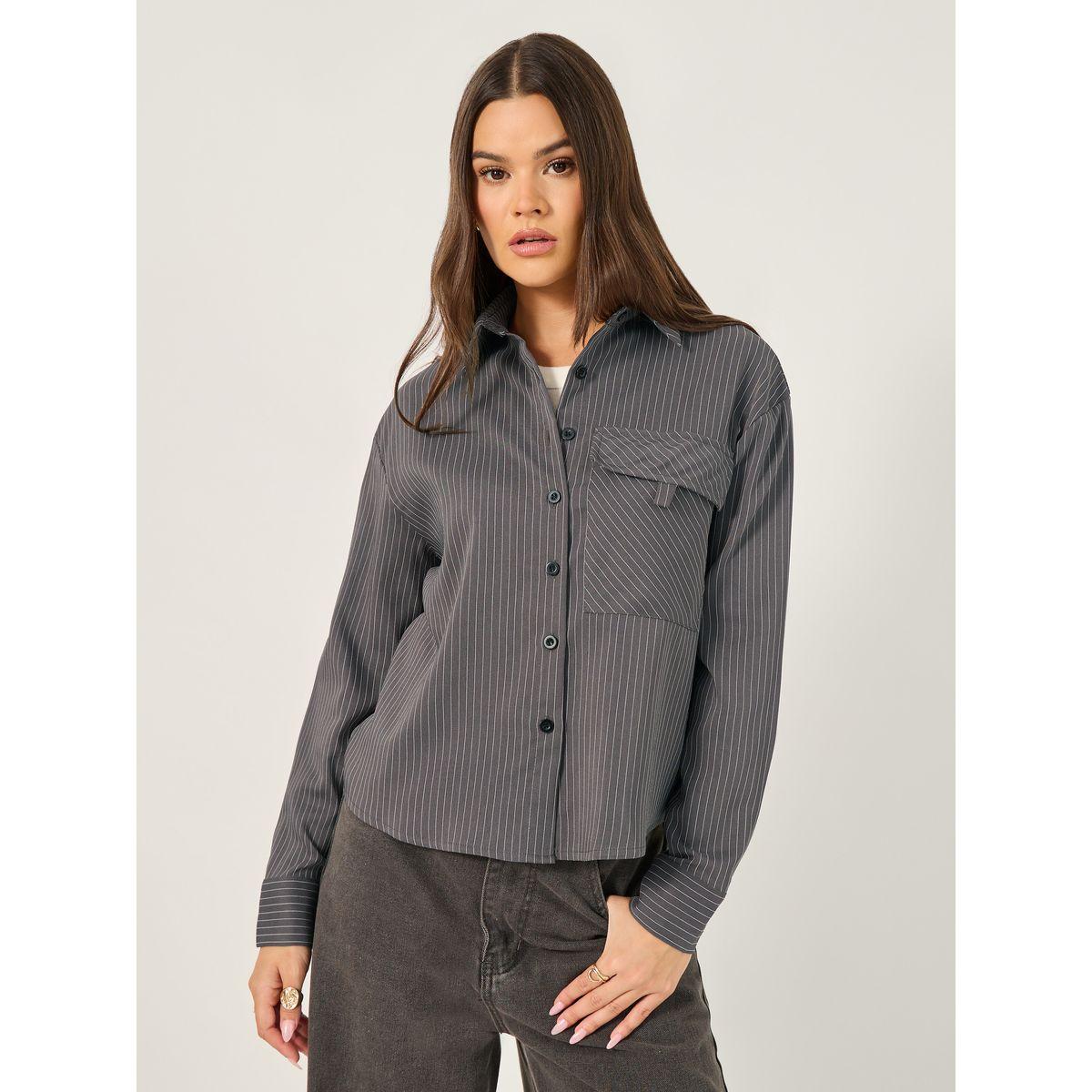 Styli Striped Loose Fit Shirt with Flap Pocket Details-women-clothing-shirtsandblouses-shirts-image-3