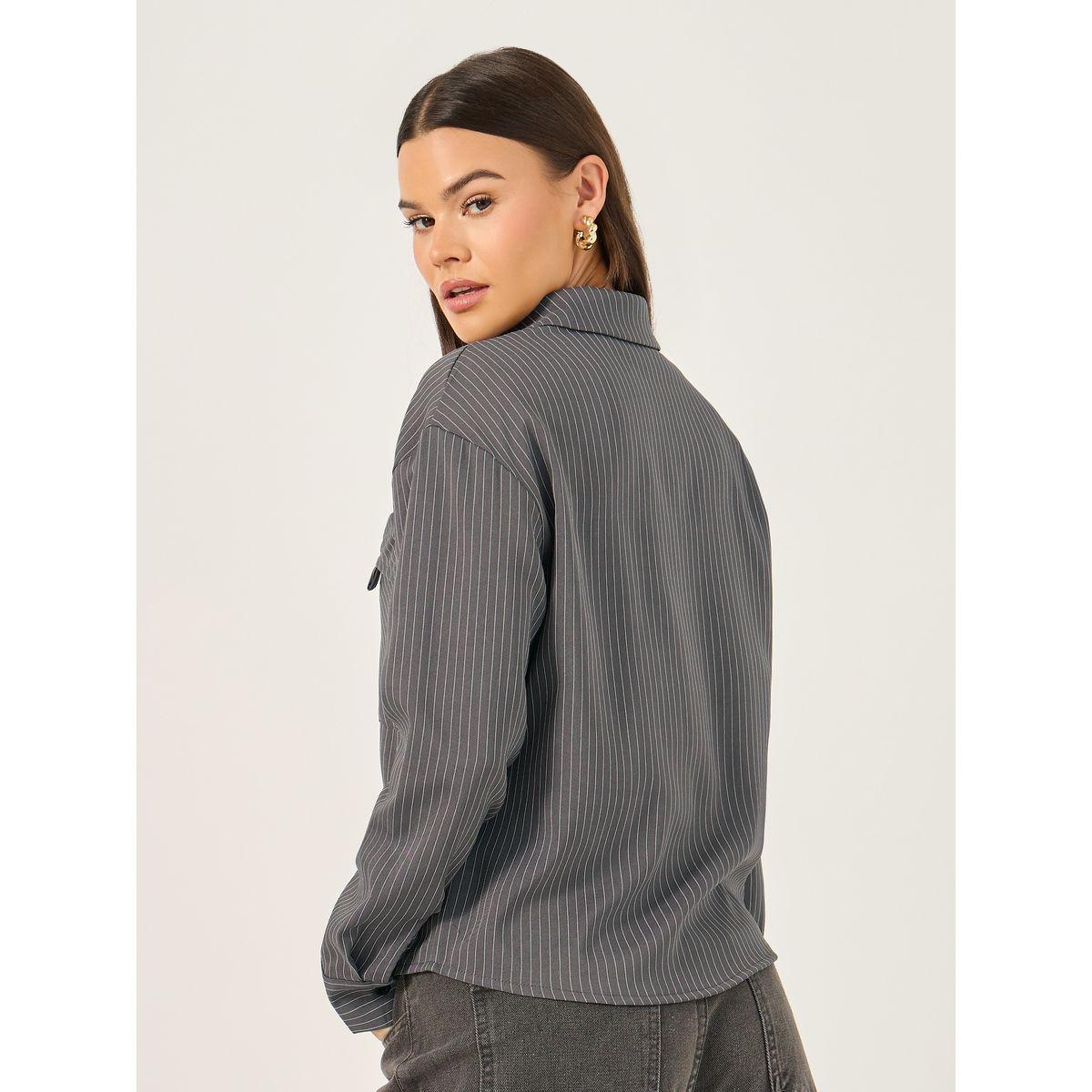 Styli Striped Loose Fit Shirt with Flap Pocket Details-women-clothing-shirtsandblouses-shirts-image-6