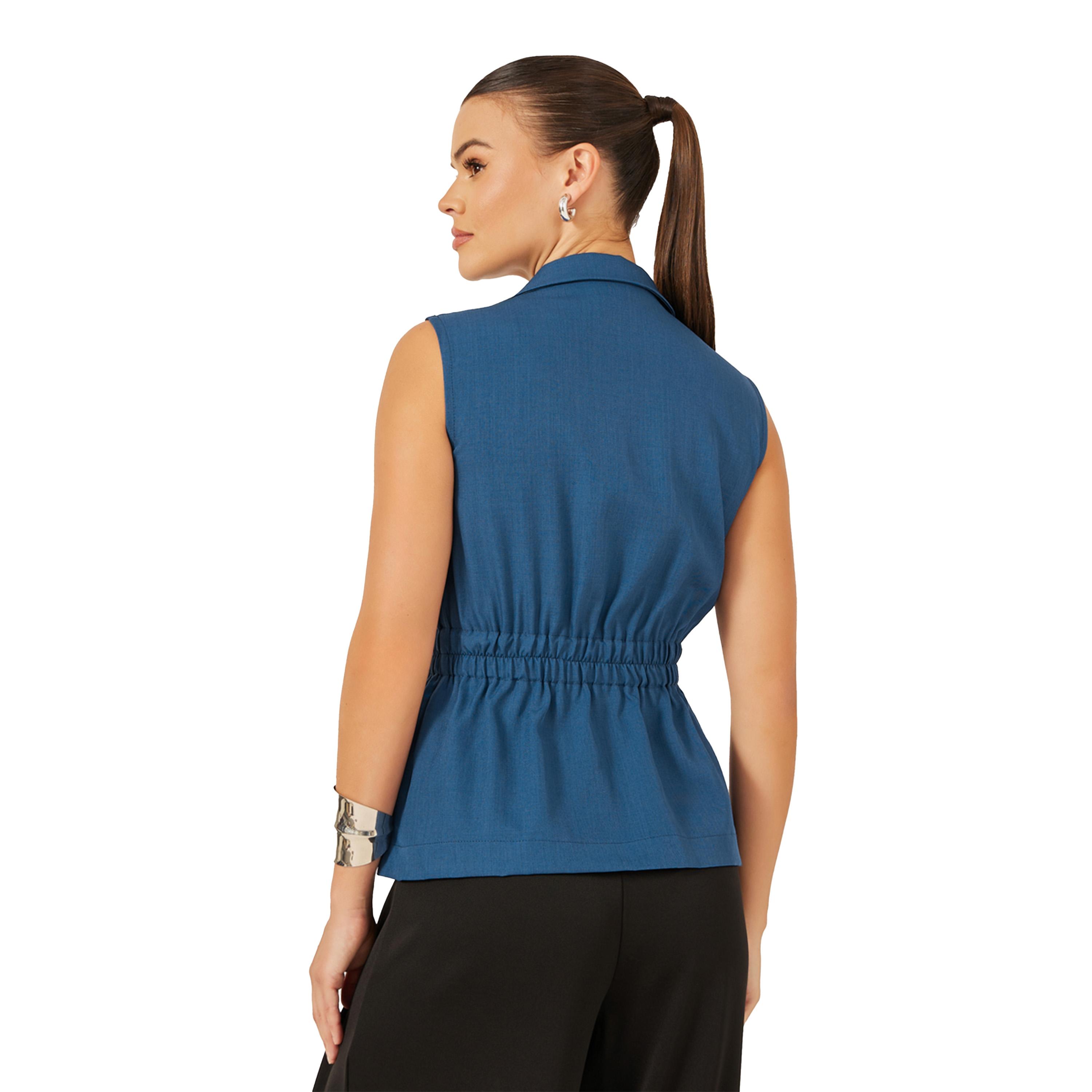 ستايلي -  صدرية سادة بفتحة صدر مع تفاصيل خصر مطاطي-women-clothing-coatsandjackets-waistcoats-image-4