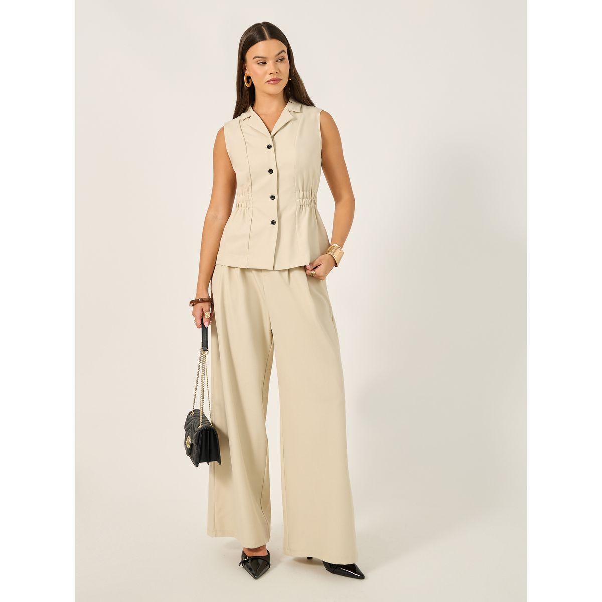 Styli Solid Notch Lapel Buttoned Top-women-clothing-shirtsandblouses-blouses-image-2
