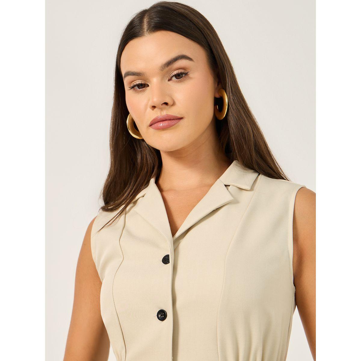Styli Solid Notch Lapel Buttoned Top-women-clothing-shirtsandblouses-blouses-image-3