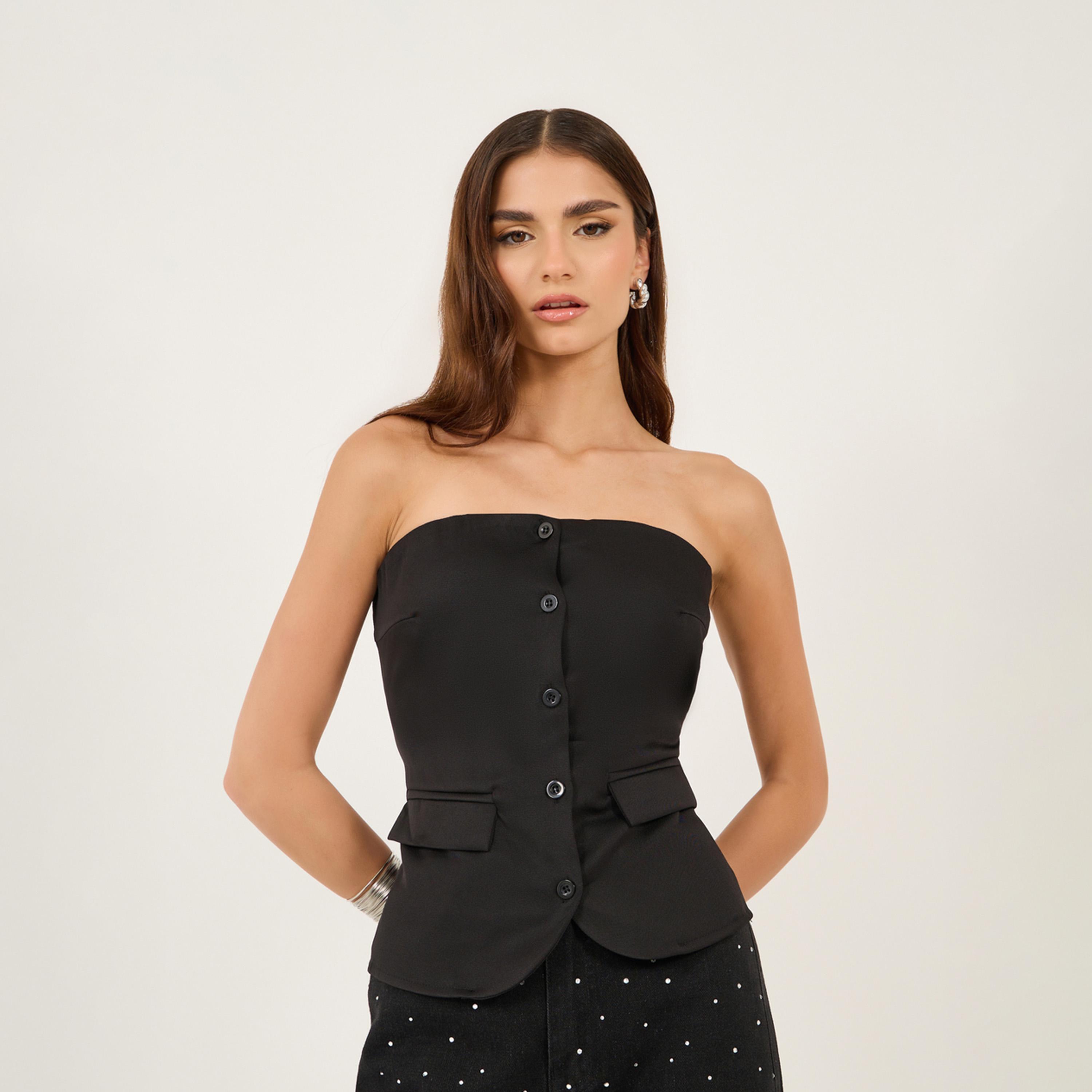 Styli Solid Bandeau Neck Waistcoat With Pockets Detail-women-clothing-coatsandjackets-waistcoats-image-1