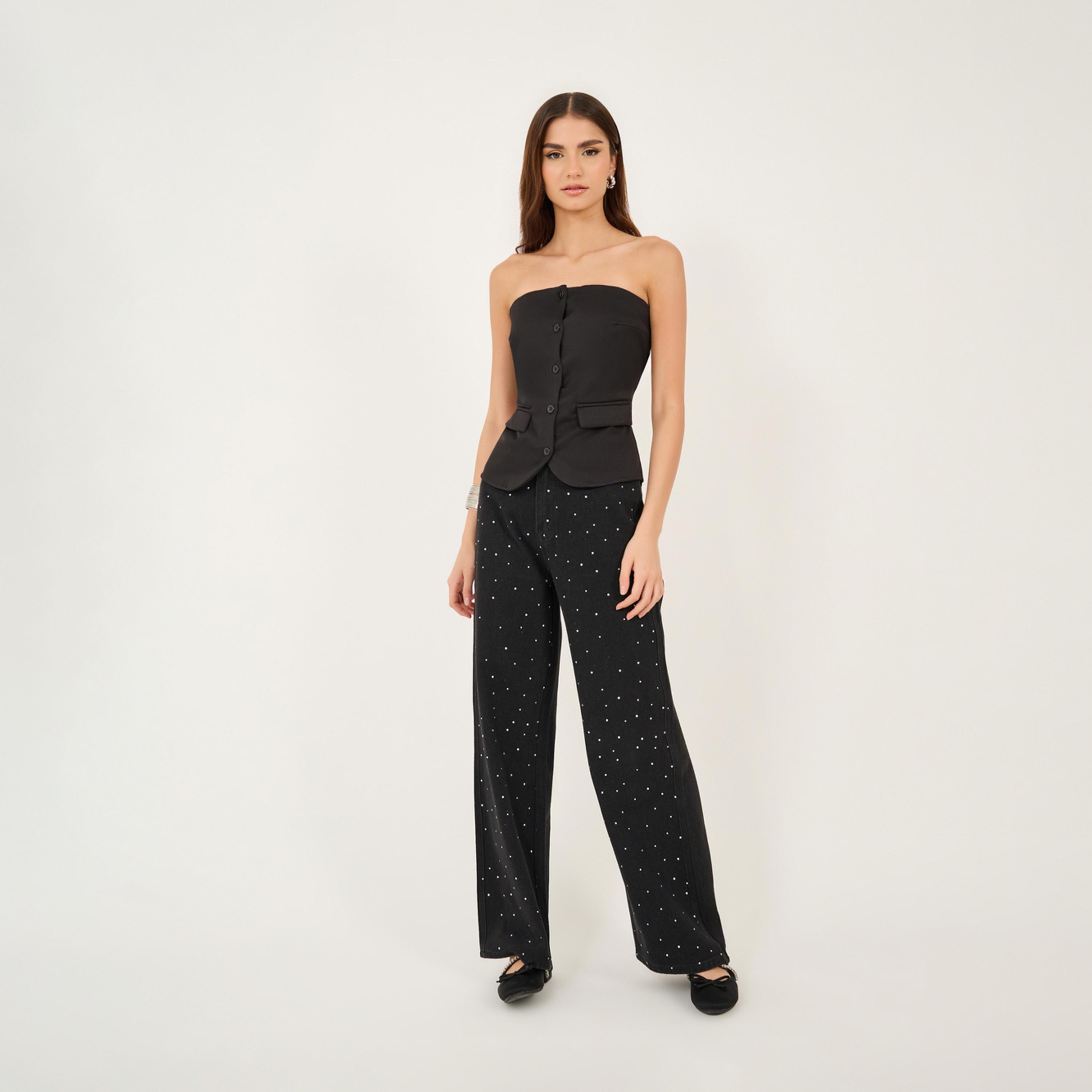 Styli Solid Bandeau Neck Waistcoat With Pockets Detail-women-clothing-coatsandjackets-waistcoats-image-2