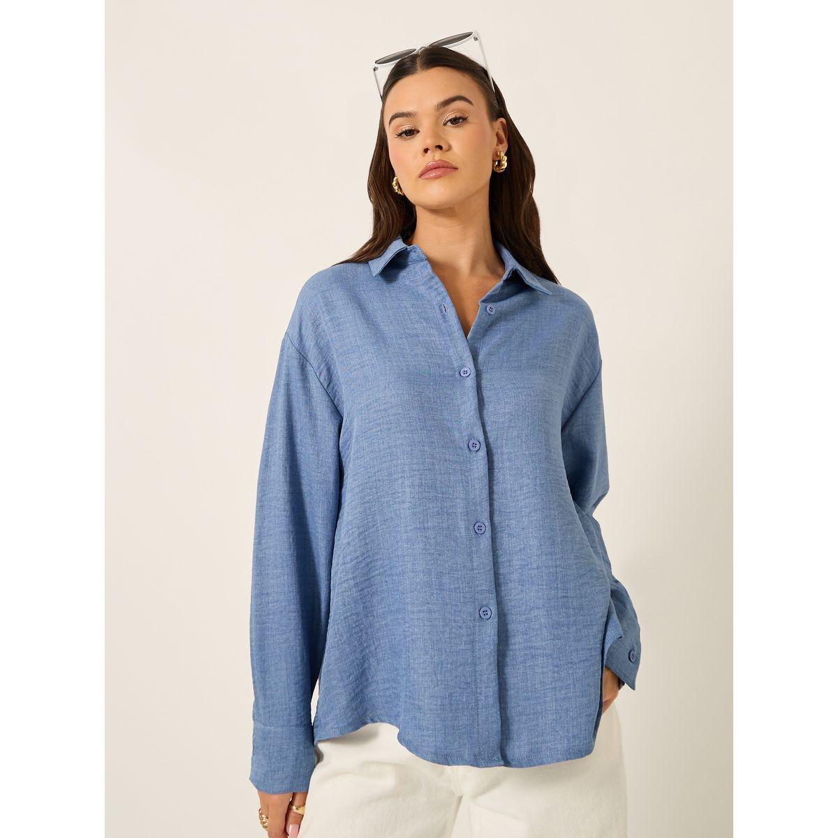 Styli Oversized Collared Shirt with Back Opened Detail-women-clothing-shirtsandblouses-shirts-image-1