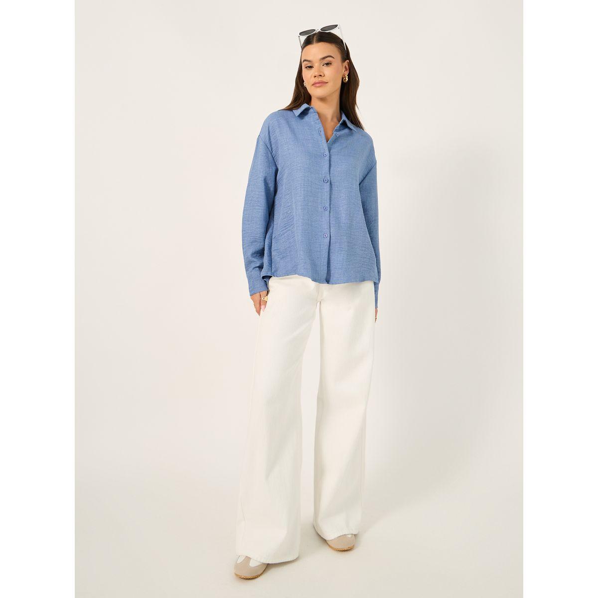 Styli Oversized Collared Shirt with Back Opened Detail-women-clothing-shirtsandblouses-shirts-image-2