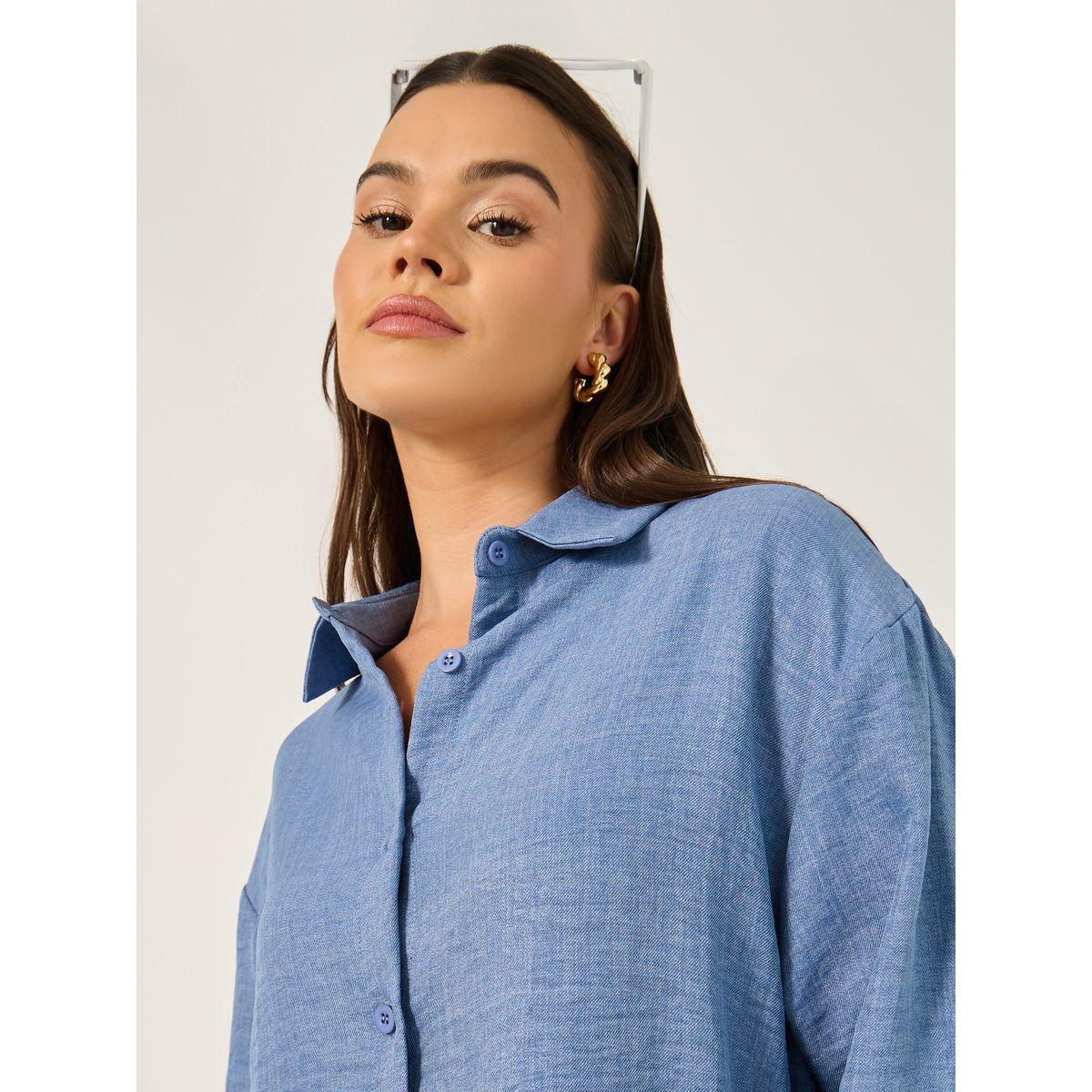 بلوزة فضفاضة بياقة مع أزرار غلق-women-clothing-shirtsandblouses-shirts-image-3