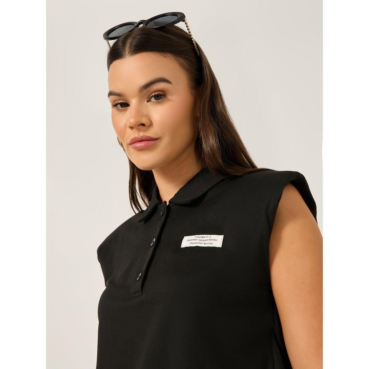 بلوزة بقصة عادية وأكتاف مبطنة مع شارة-women-clothing-tshirts-image-5