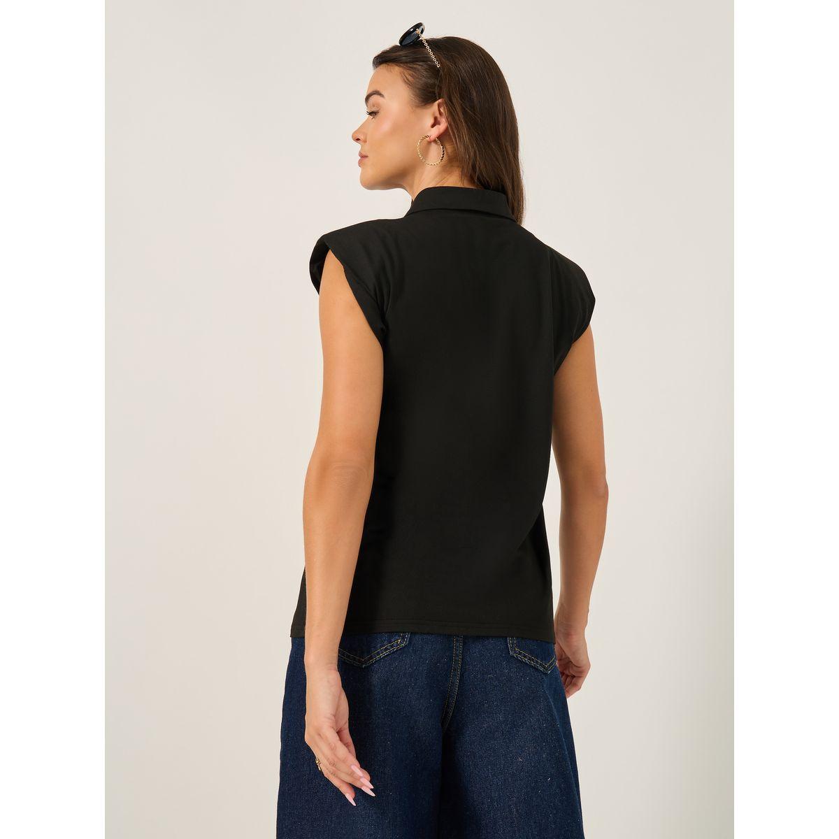 Styli Regular Fit Knit Padded Shoulder Top with Patch Detail-women-clothing-tshirts-image-6