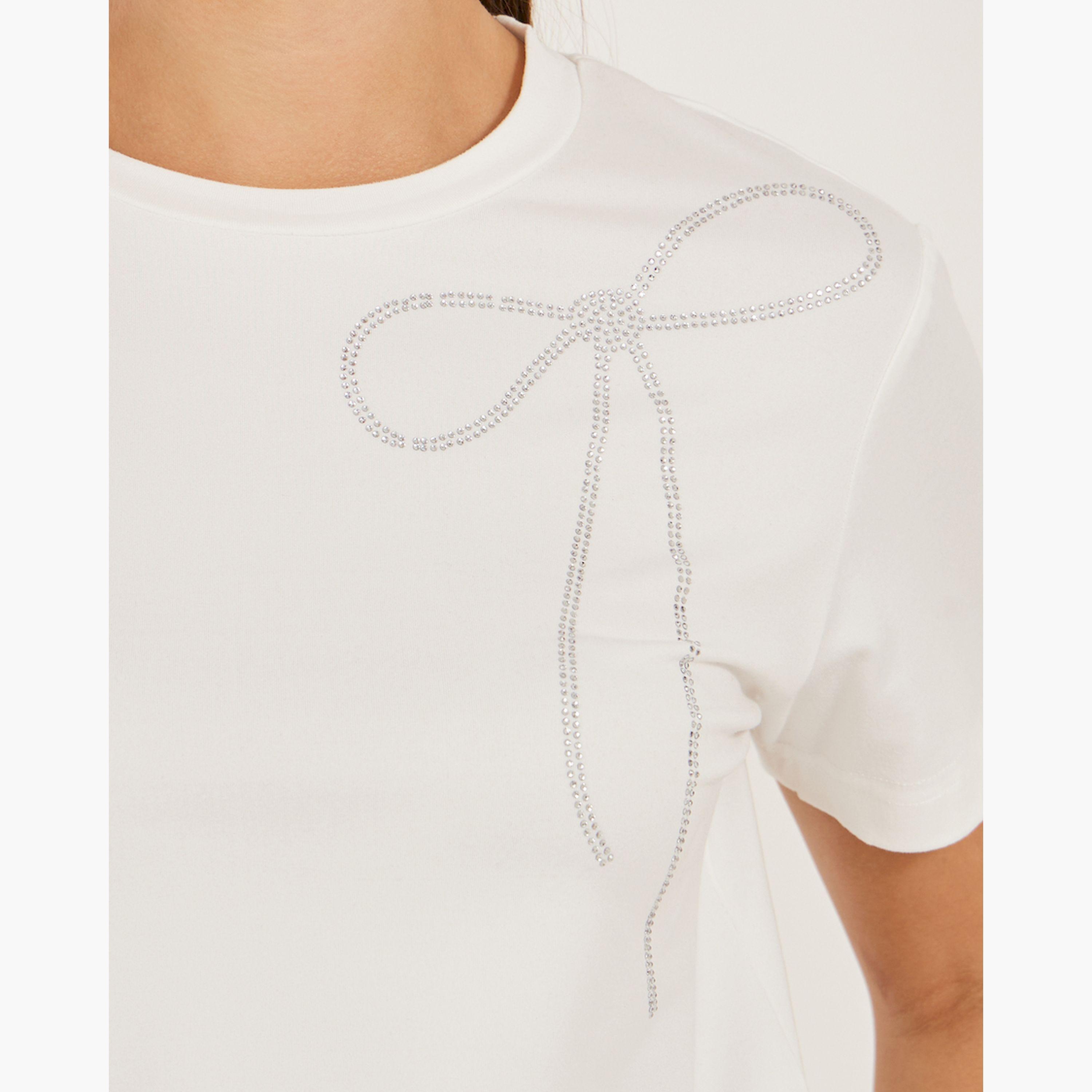 Styli Bow Embellished Detail Regular Fit T-Shirt-women-clothing-tshirts-image-4